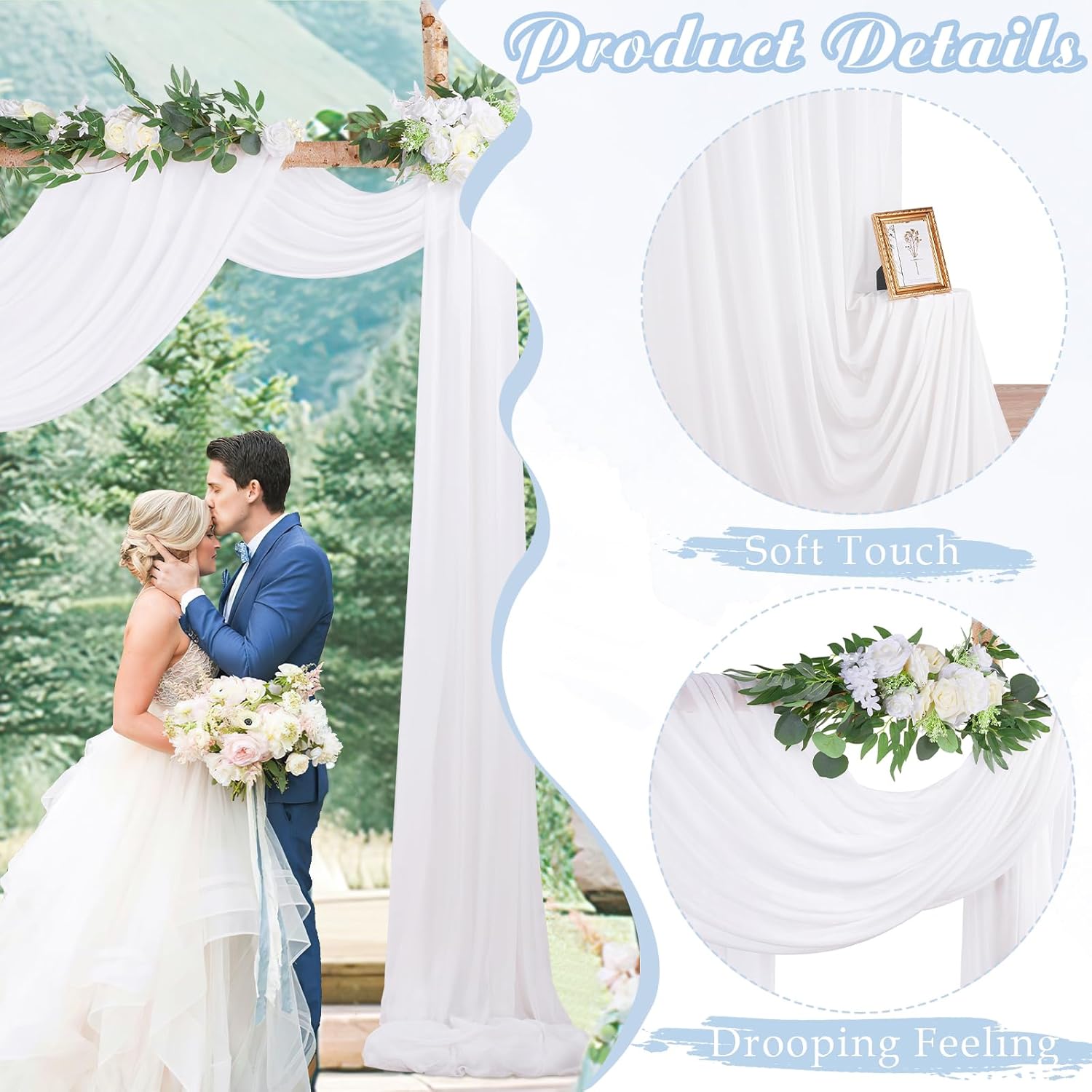 White Chiffon Arch Drapes 2 Panels 6 Yards Sheer Backdrop