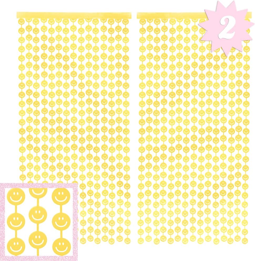Xo Fetti Smiley Foil Curtains Set of 2 Yellow