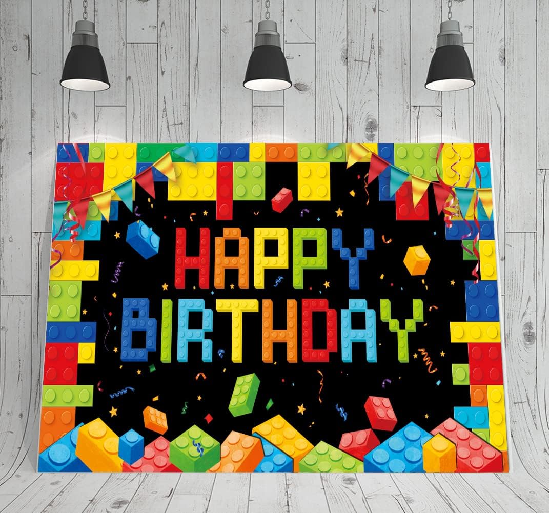 CHXSM 6x36ft Colorful Blocks Birthday Banner Backdrop