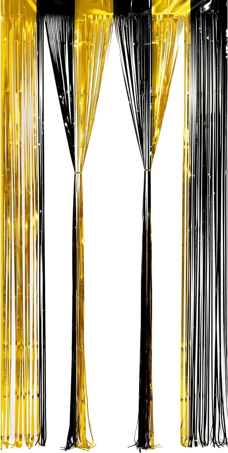 BRAVESHINE Black Gold Foil Curtains 2 Pack Photo Booth Backdrop