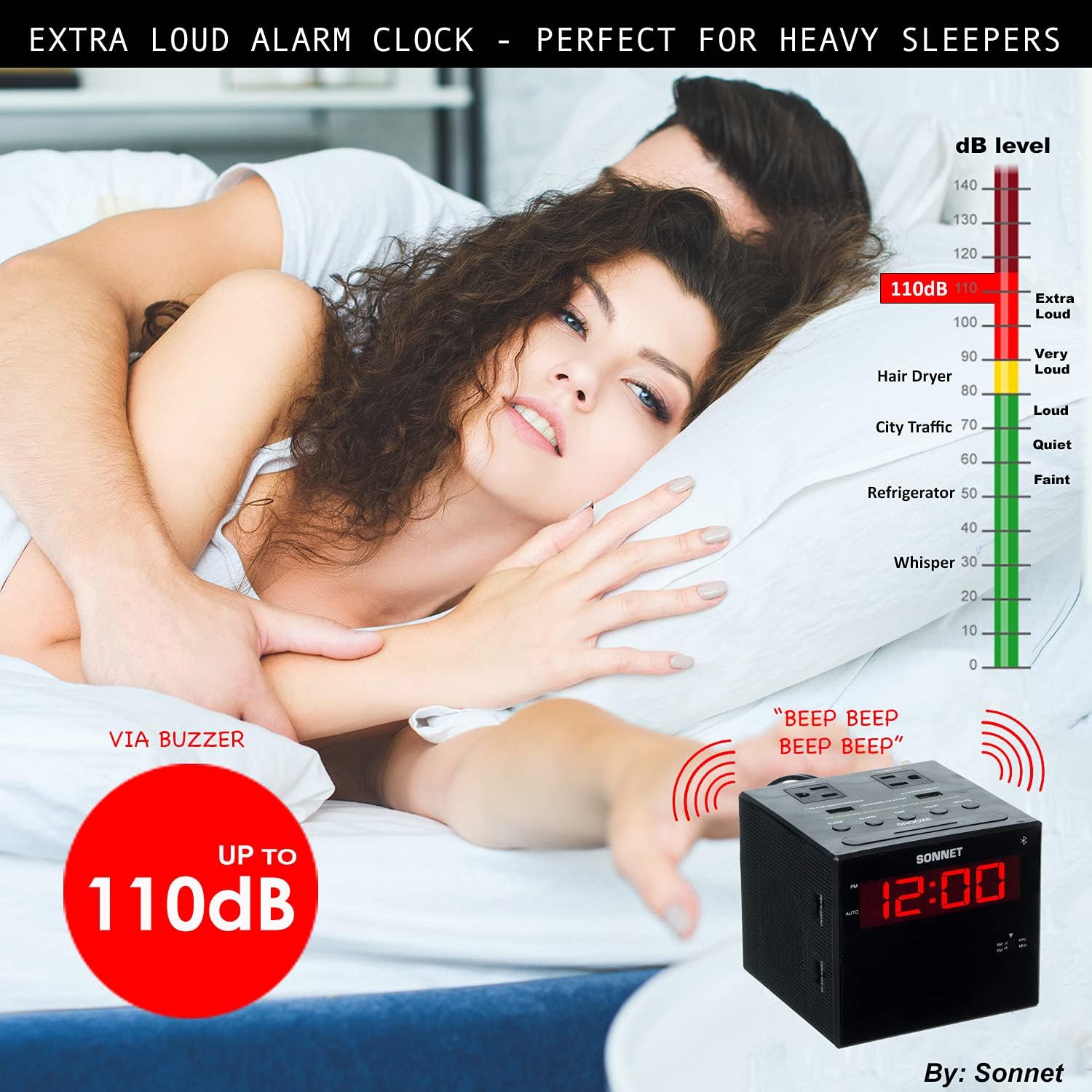 Sonnet Alarm Clock Charging Station with Bluetooth and AMFM Radio