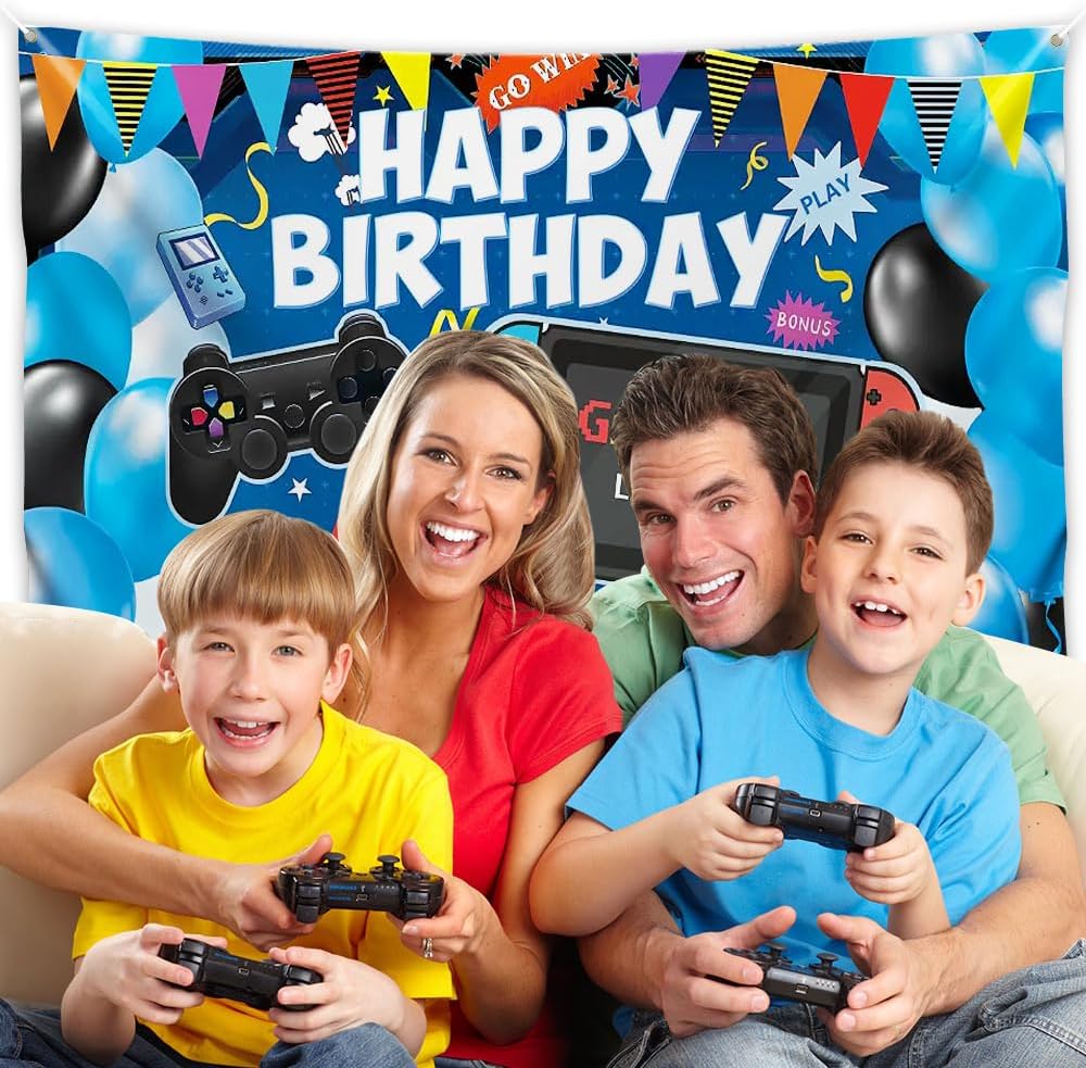 Video Game Birthday Backdrop for Kids Boys Girls 6x36ft