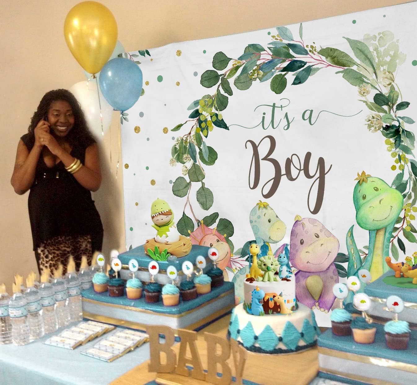 7x5ft Its a Boy Dinosaur Backdrop for Baby Shower and Kids Party