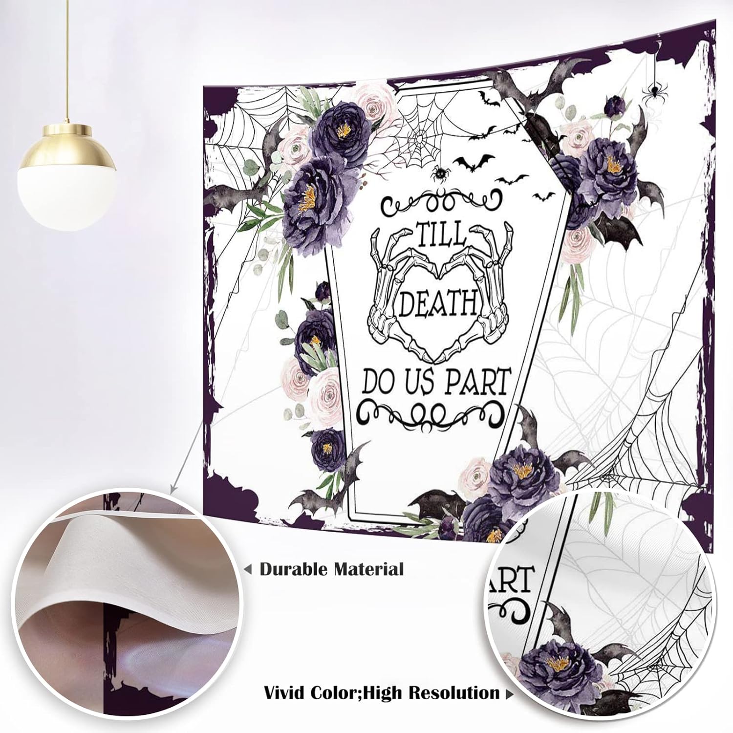 Mocsicka Till Death Do Us Part Halloween Wedding Backdrop - Purple 7x5ft