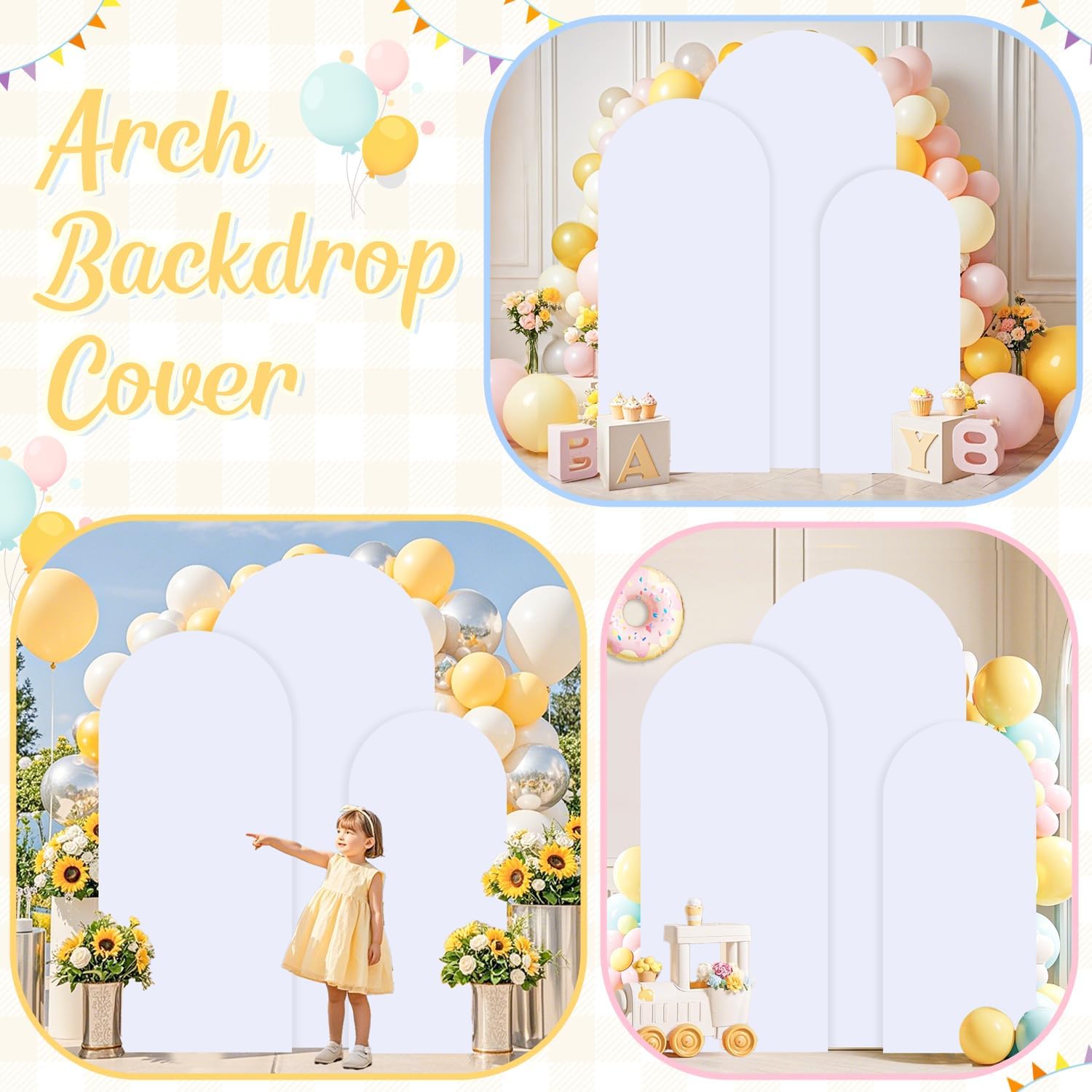 Set of 3 Wedding Arch Covers 6ft 66ft 72ft Spandex Backdrop
