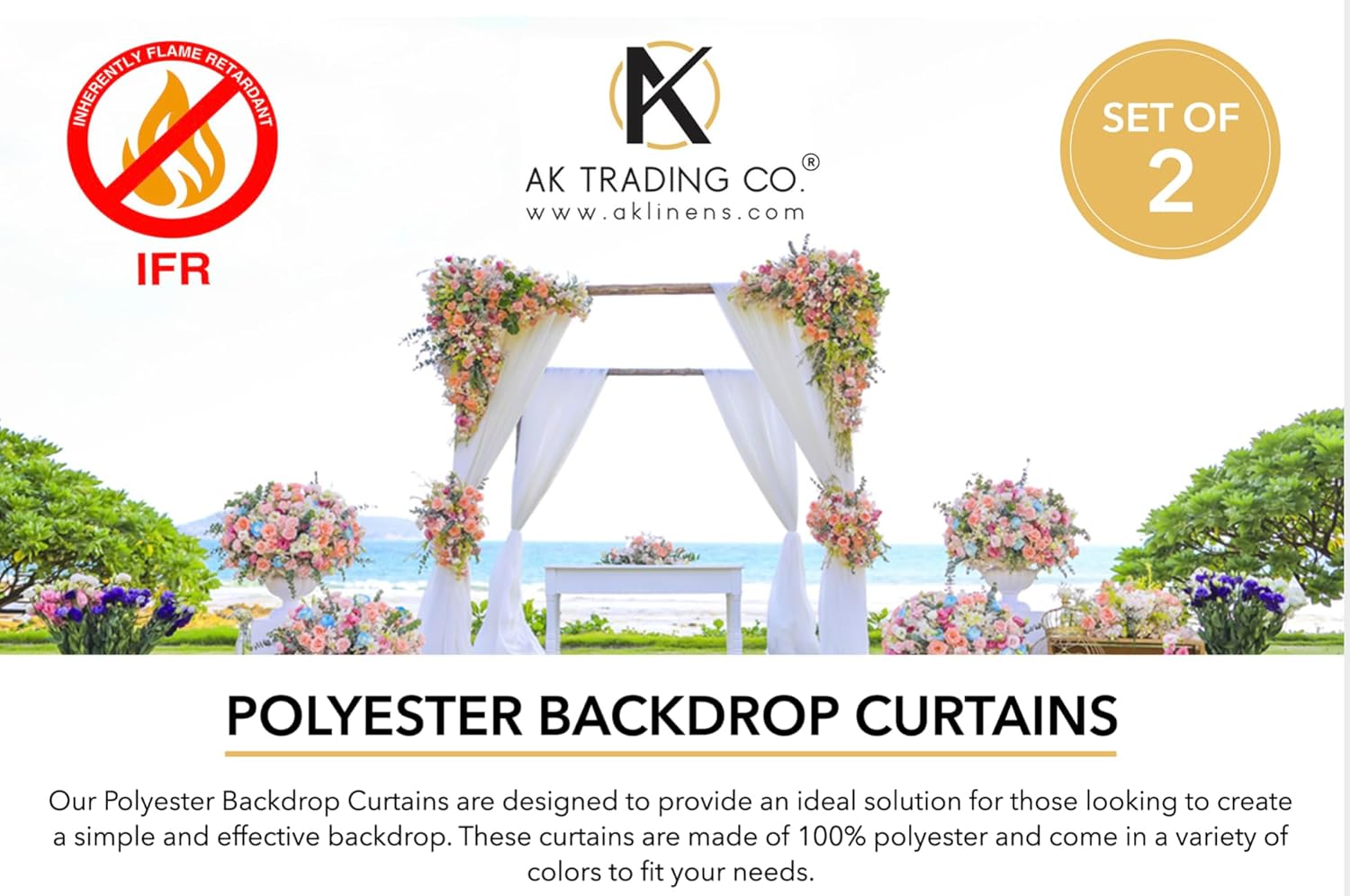 AK Trading Co 10x10 Ft IFR Polyester Backdrop Drapes for Events