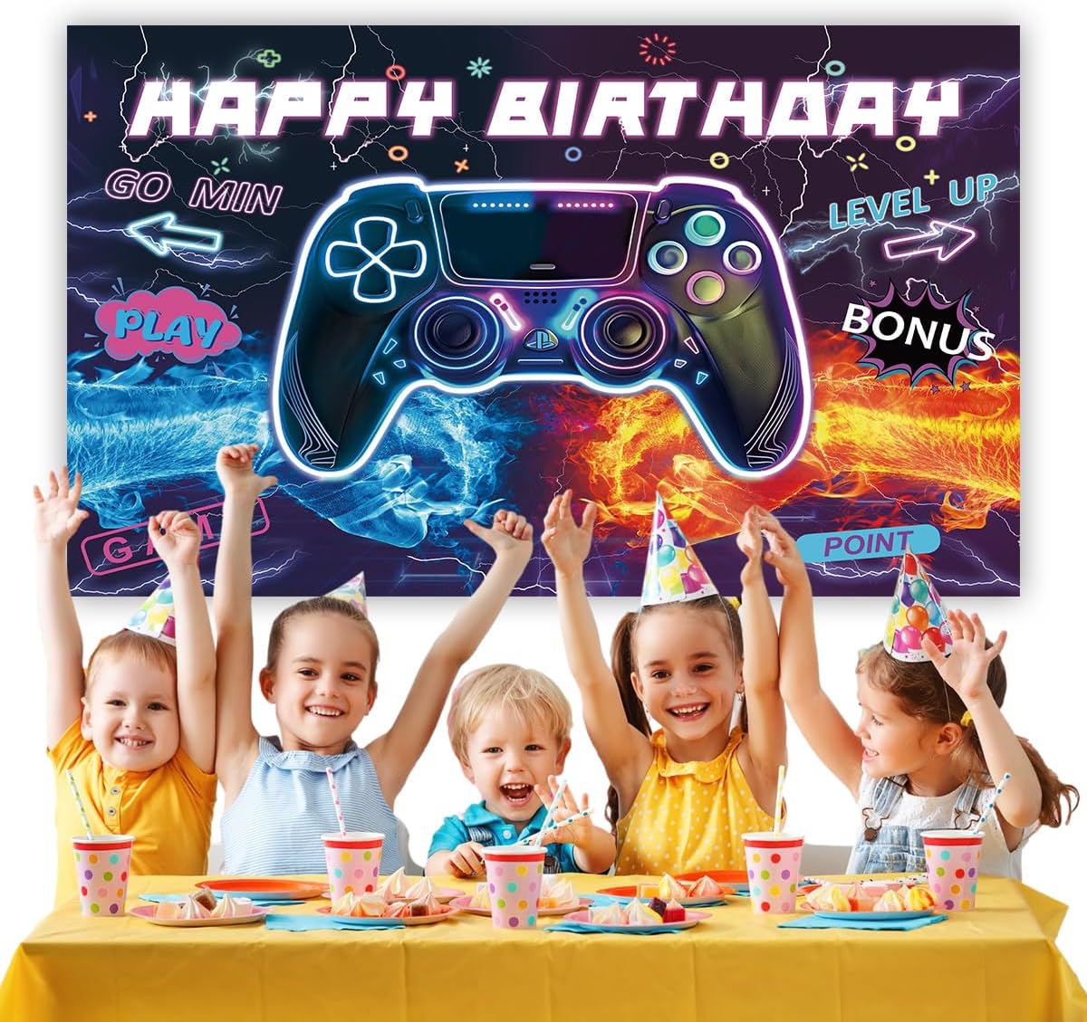 Game Machine Happy Birthday Backdrop Cloth for Parties