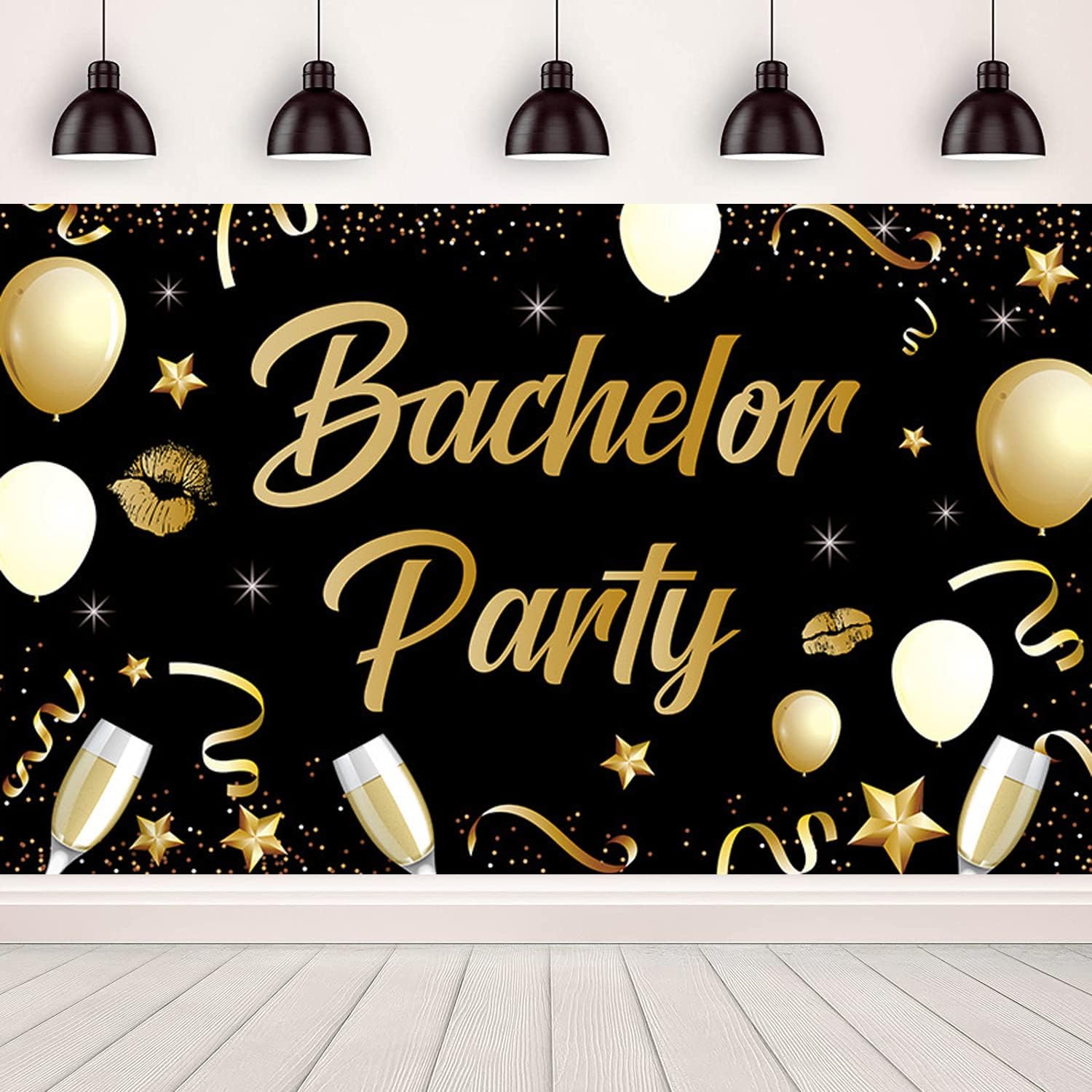 Large Black and Gold Bachelor Party Backdrop Balloon Sign
