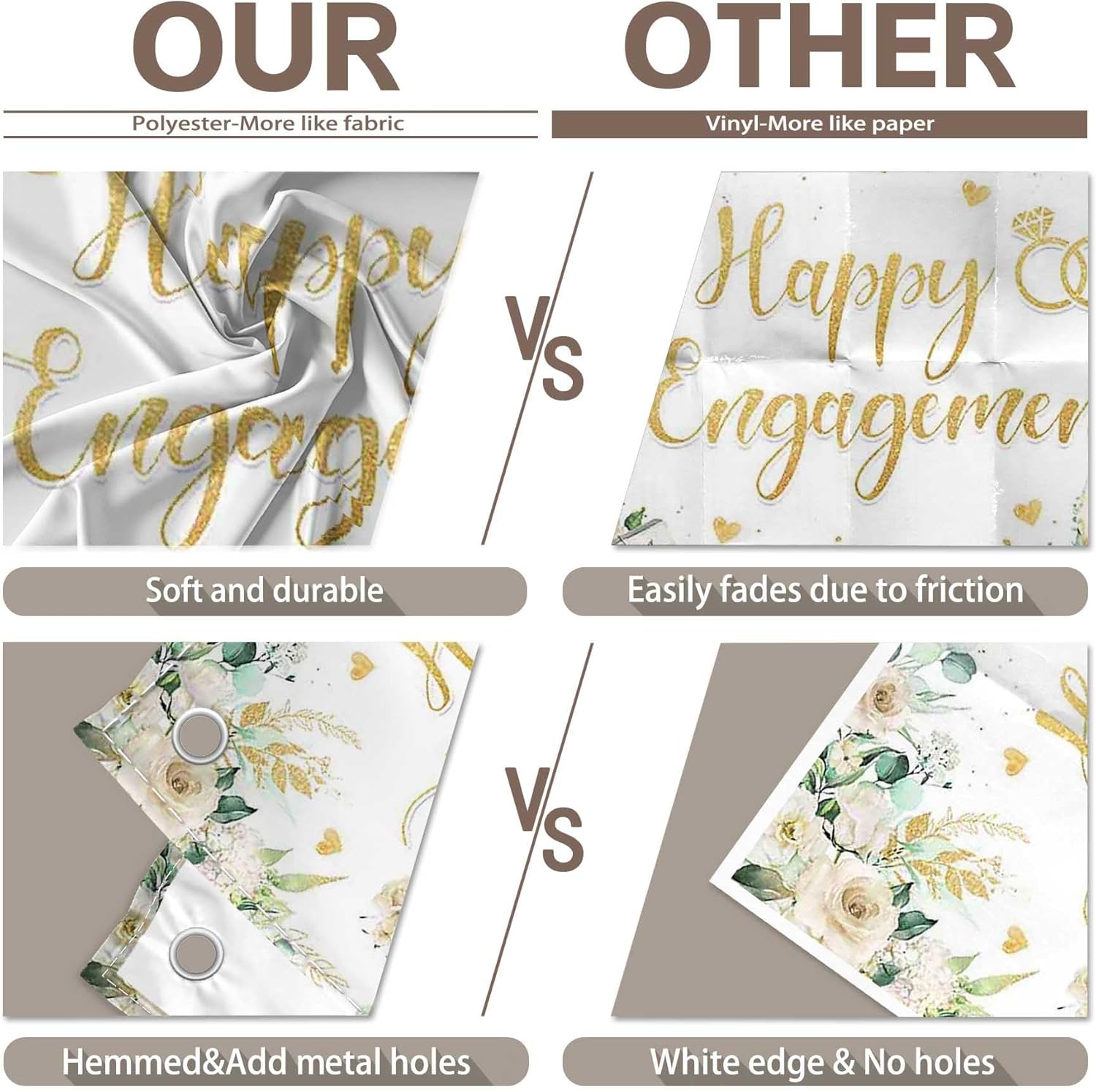 Happy Engagement Backdrop 72x43inch Green Leaves Rose Diamond