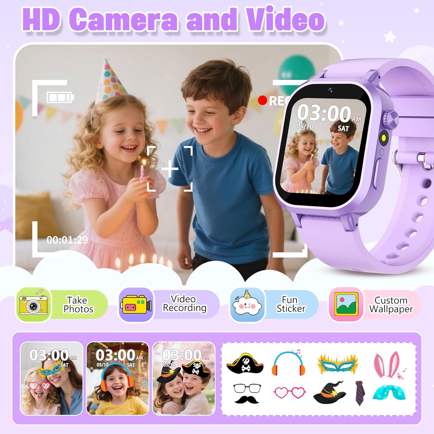 Kids Waterproof Smart Watch with HD Camera and 39 Puzzle Games