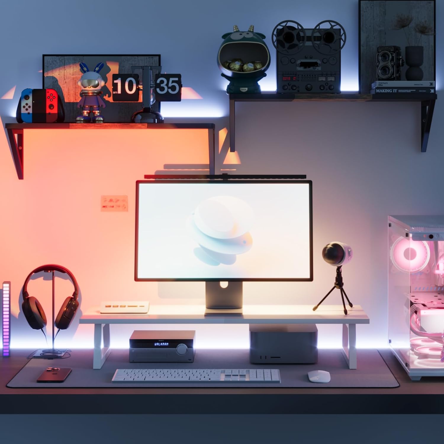 TEAMIX White Dual Monitor Riser for Office Desk