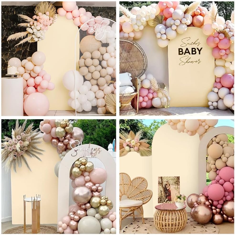 Beige Spandex Wedding Arch Cover with Round Top 72ft