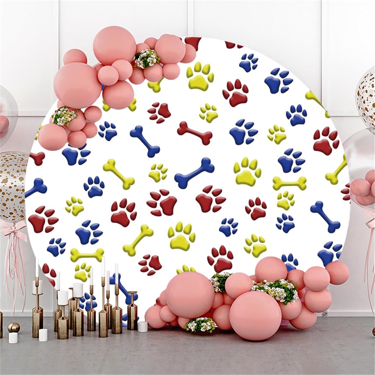 Renaiss 7x7ft Round Dog Footprint Backdrop Cover