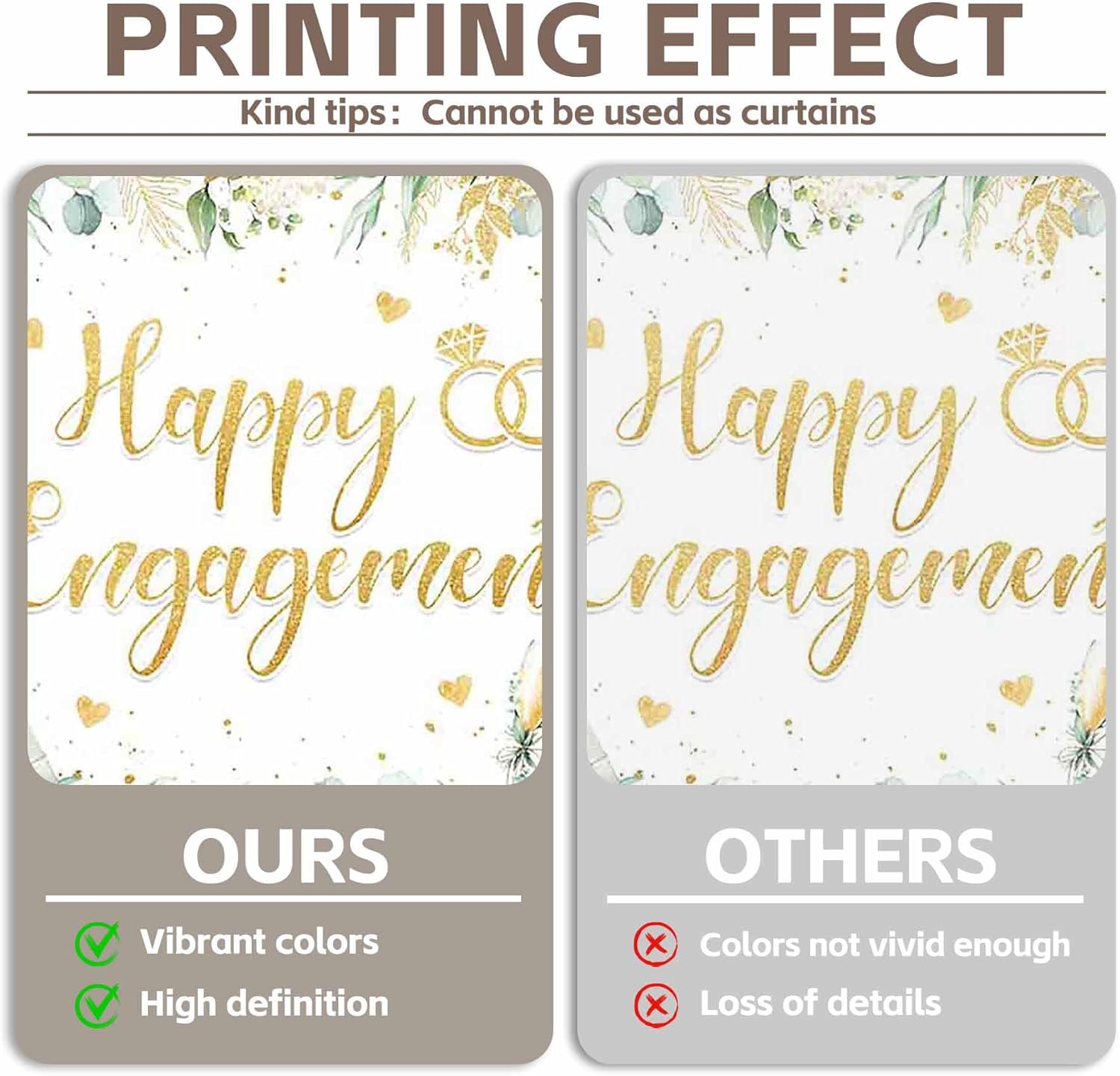 Happy Engagement Backdrop 72x43inch Green Leaves Rose Diamond