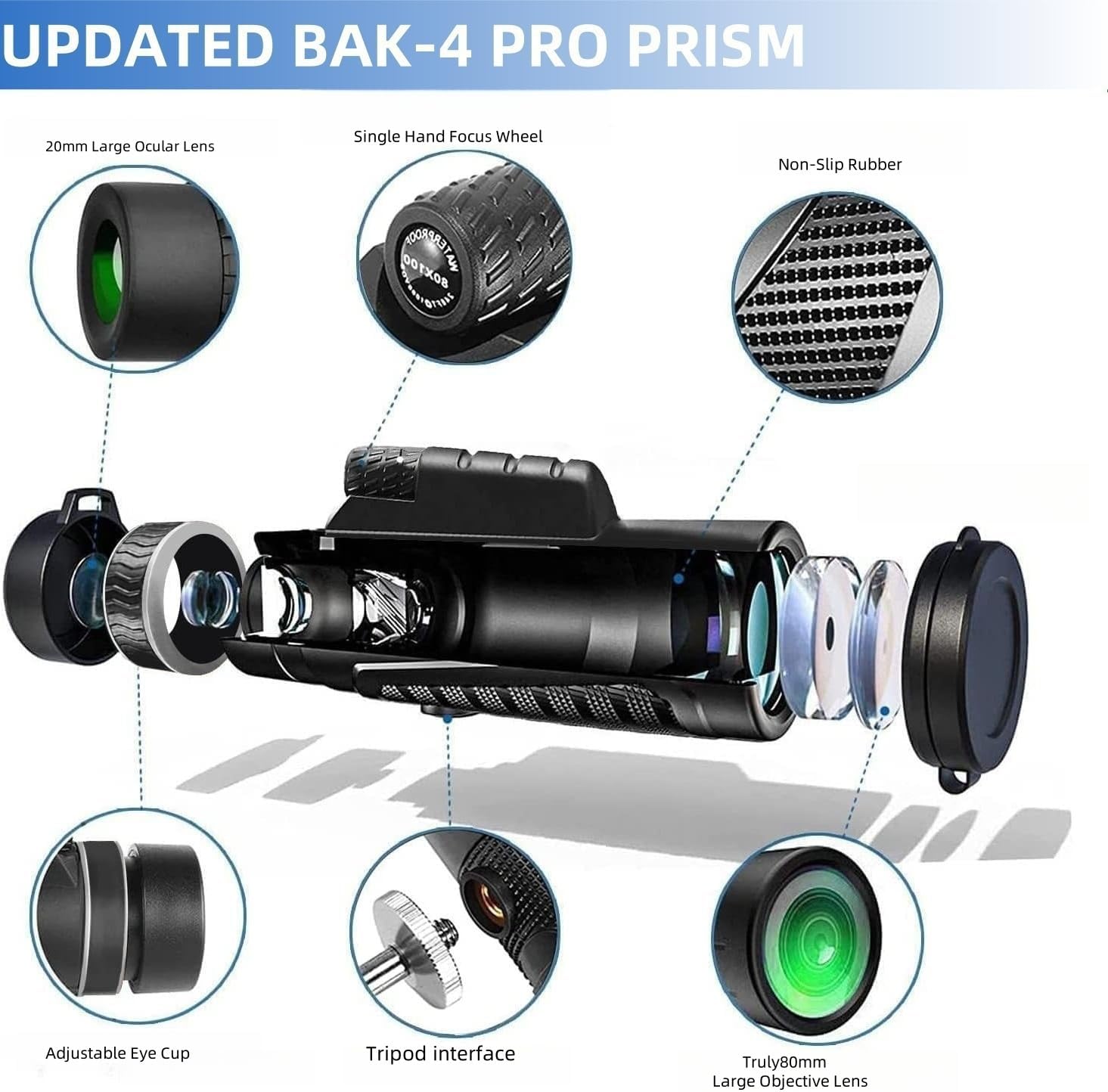 80x100 Power Monocular for Smartphone Stargazing Hunting Bird Watching