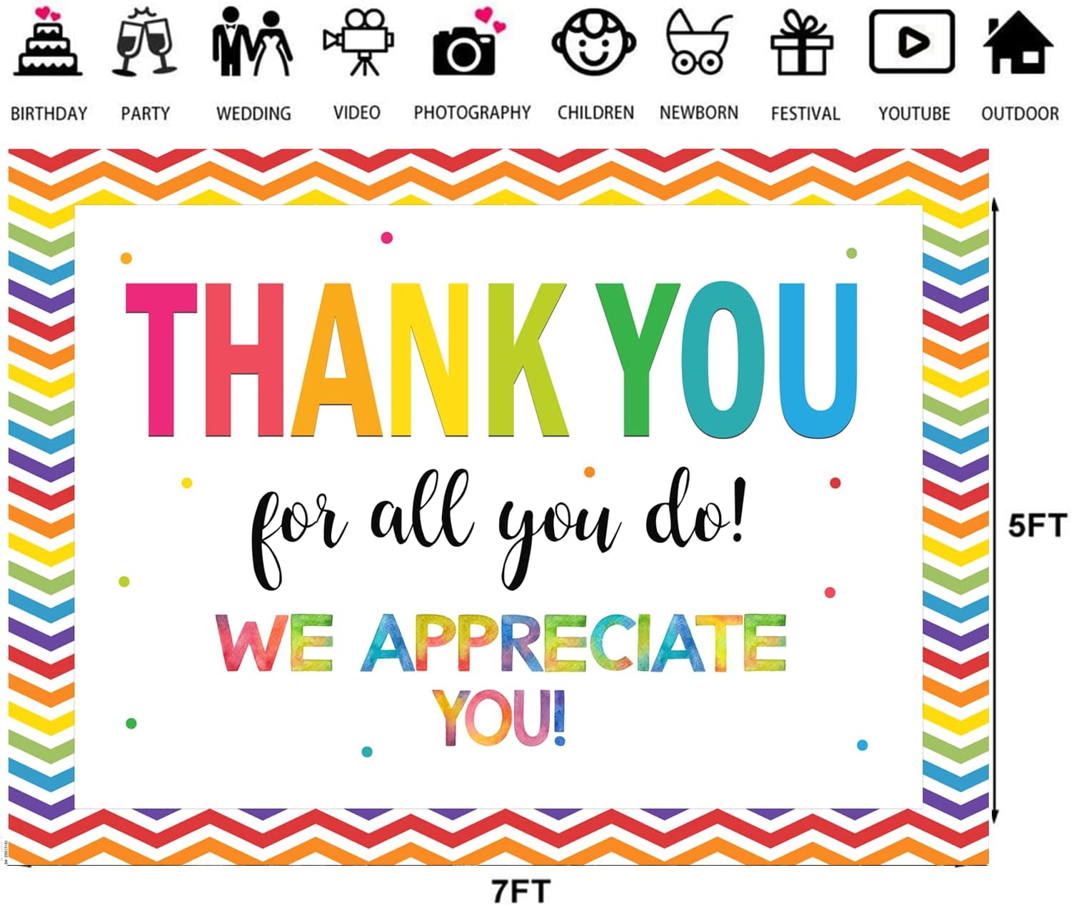LTLYH 7x5ft Thank You Backdrop for Graduations and Appreciation