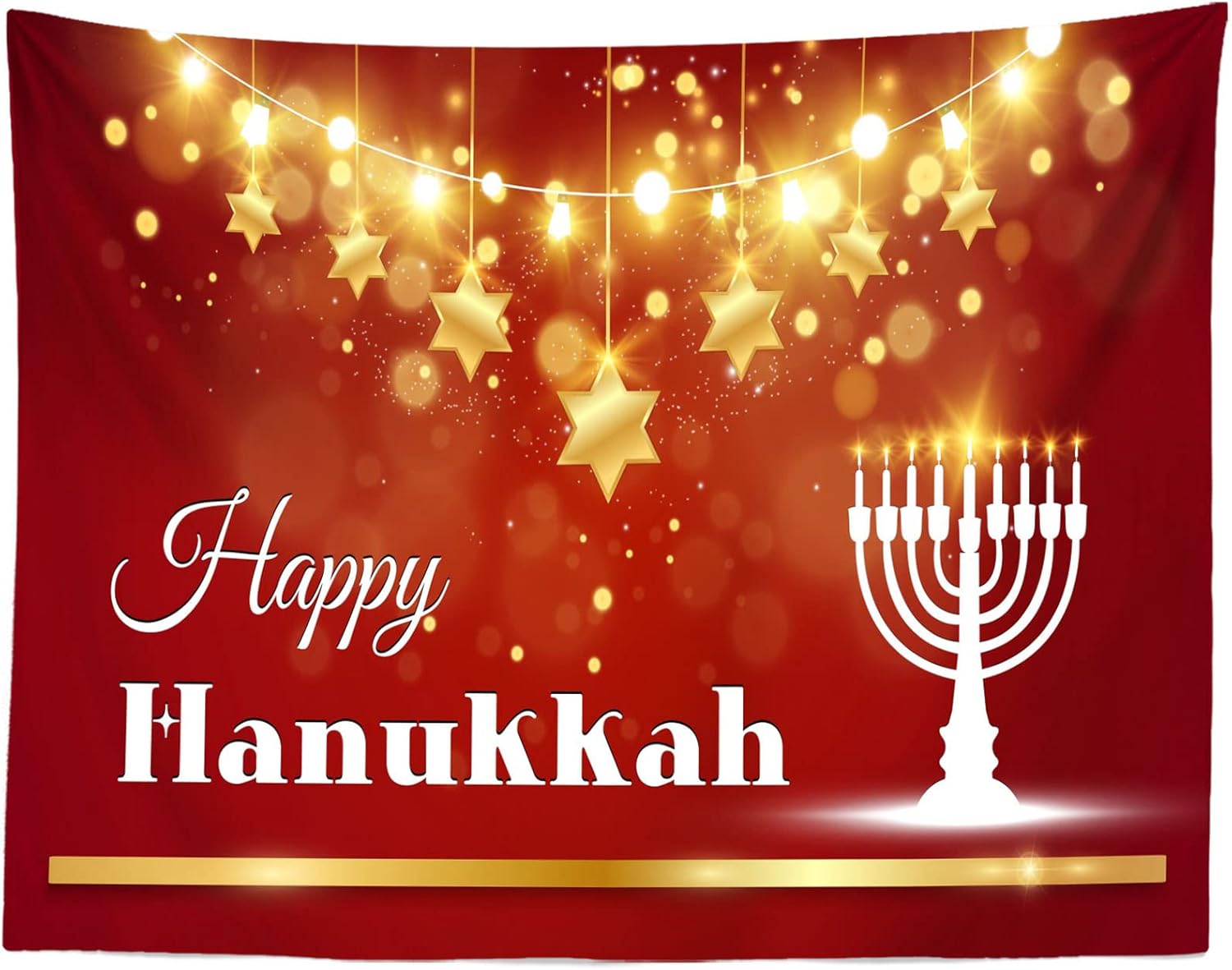 BELECO 8x6ft Hanukkah Photo Backdrop with Golden Stars