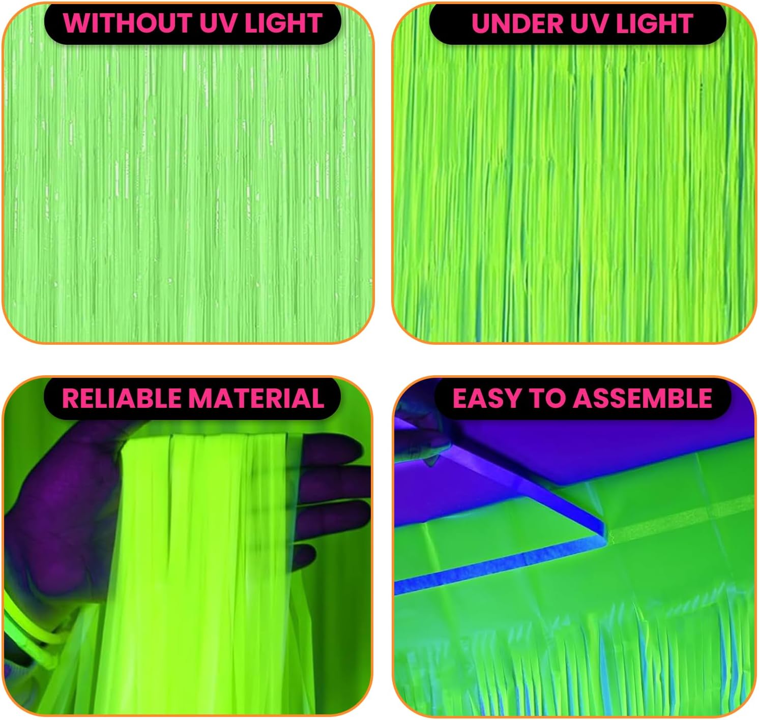 Glow in The Dark Fluorescent Curtains 2 Pack Green