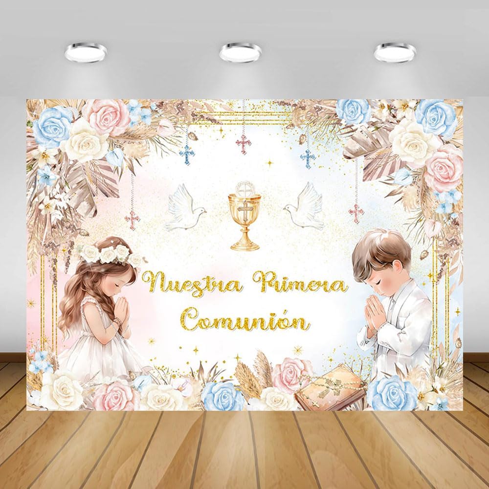 MEHOFOND First Holy Communion Backdrop 7x5ft