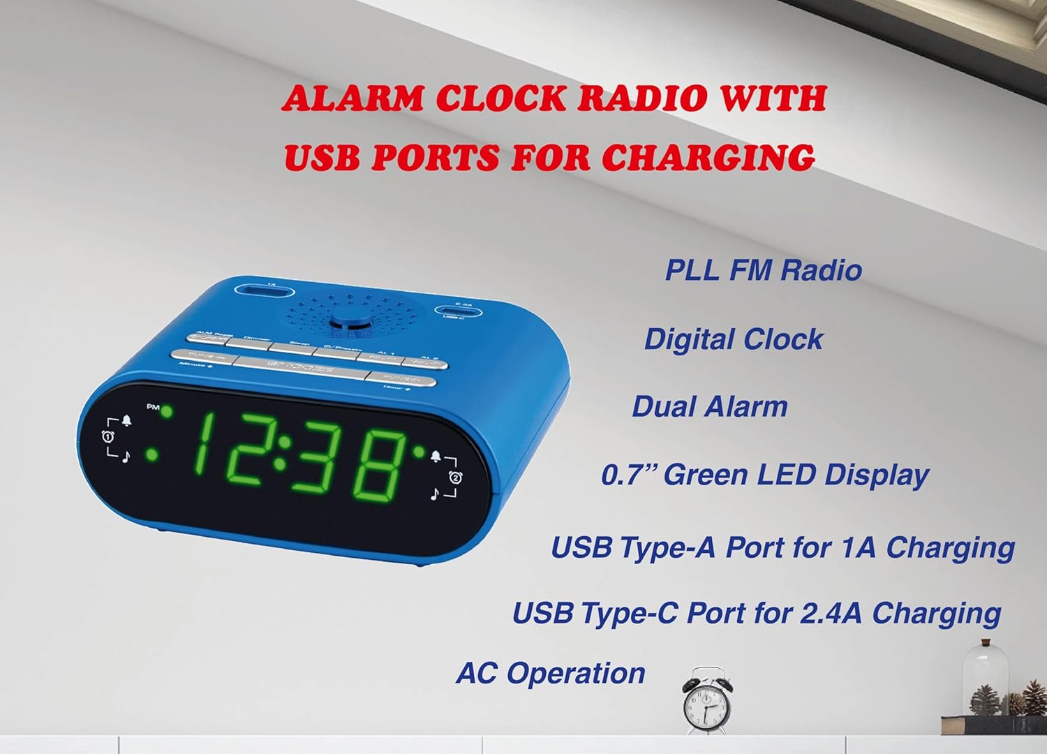 HANNLOMAX HX-158CR Alarm Clock Radio with FM and USB Charging