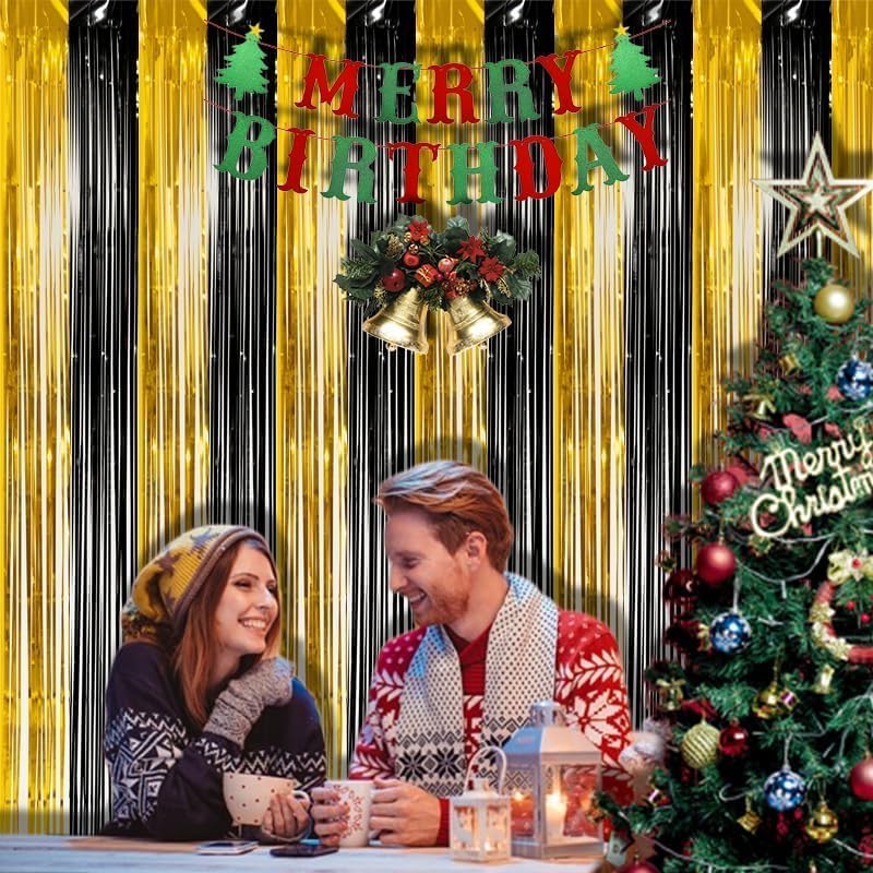 BRAVESHINE Black Gold Foil Curtains 2 Pack Photo Booth Backdrop
