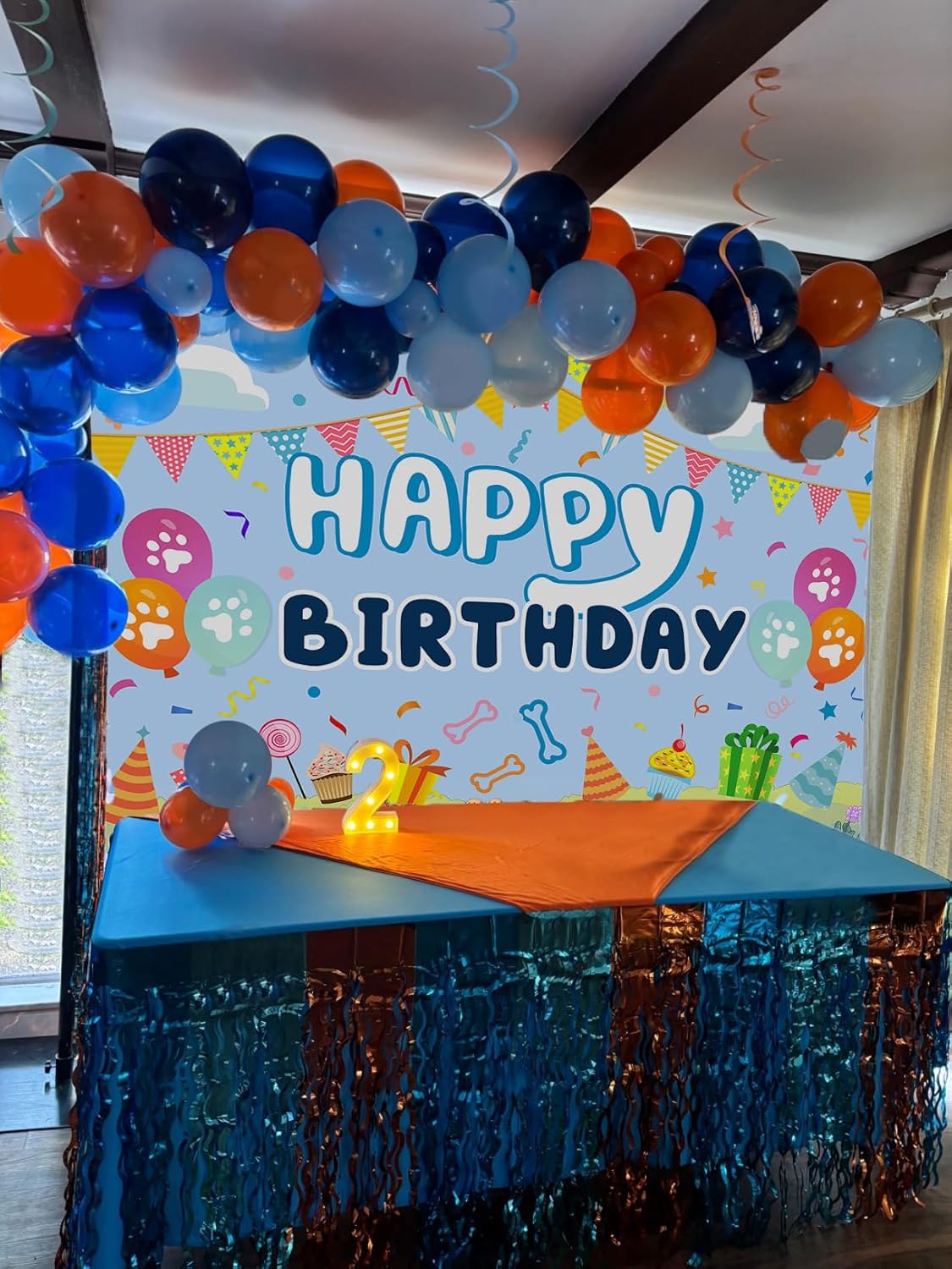 Blue Dog Cartoon Birthday Backdrop for Boys and Girls