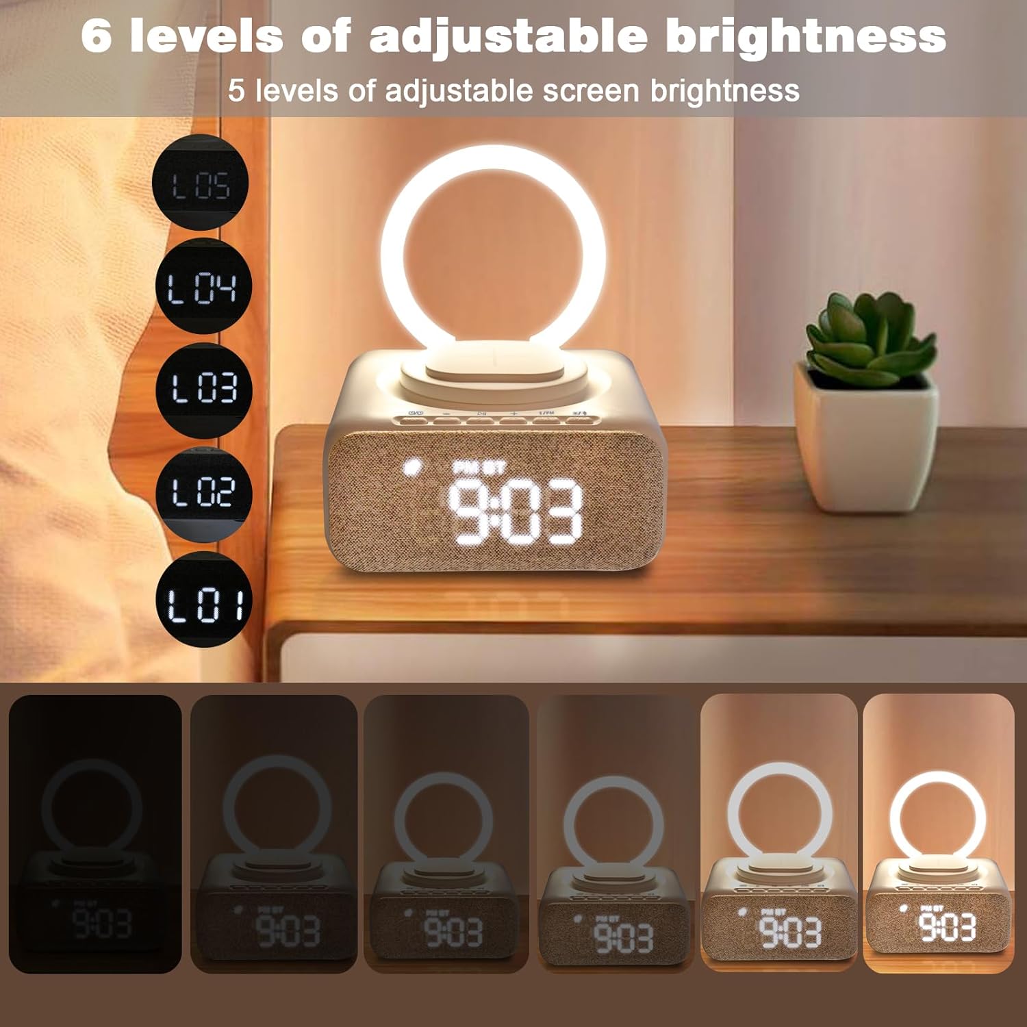 GEYUEYA Home Bluetooth Speaker with Night Light and Alarm Clock Radio