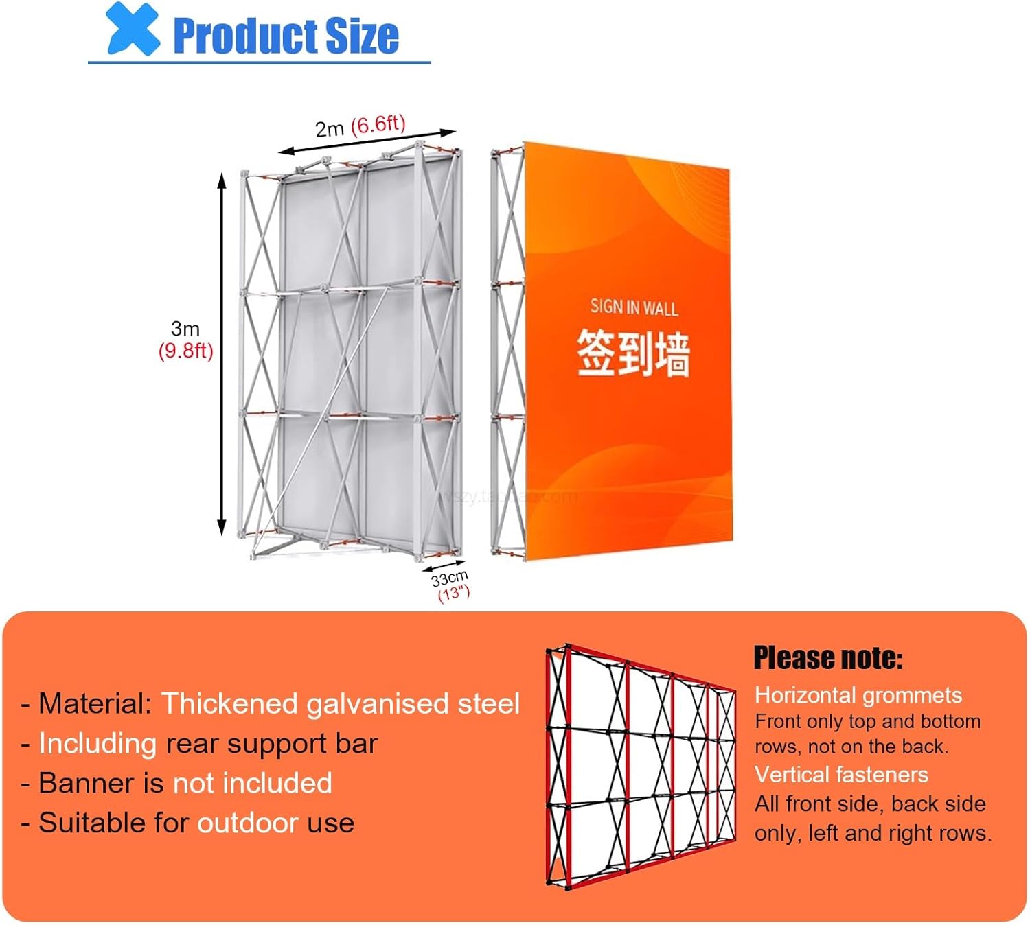 Foldable Outdoor Tension Fabric Backdrop Stand 3x2m