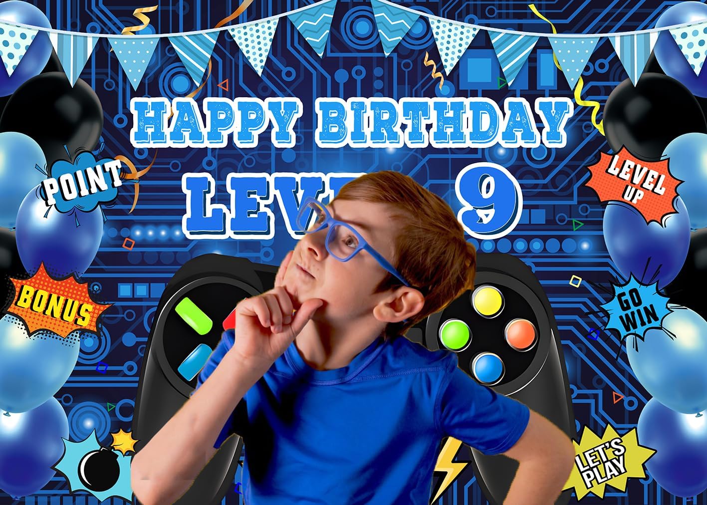 Game On Level 9 Birthday Party Backdrop Decor