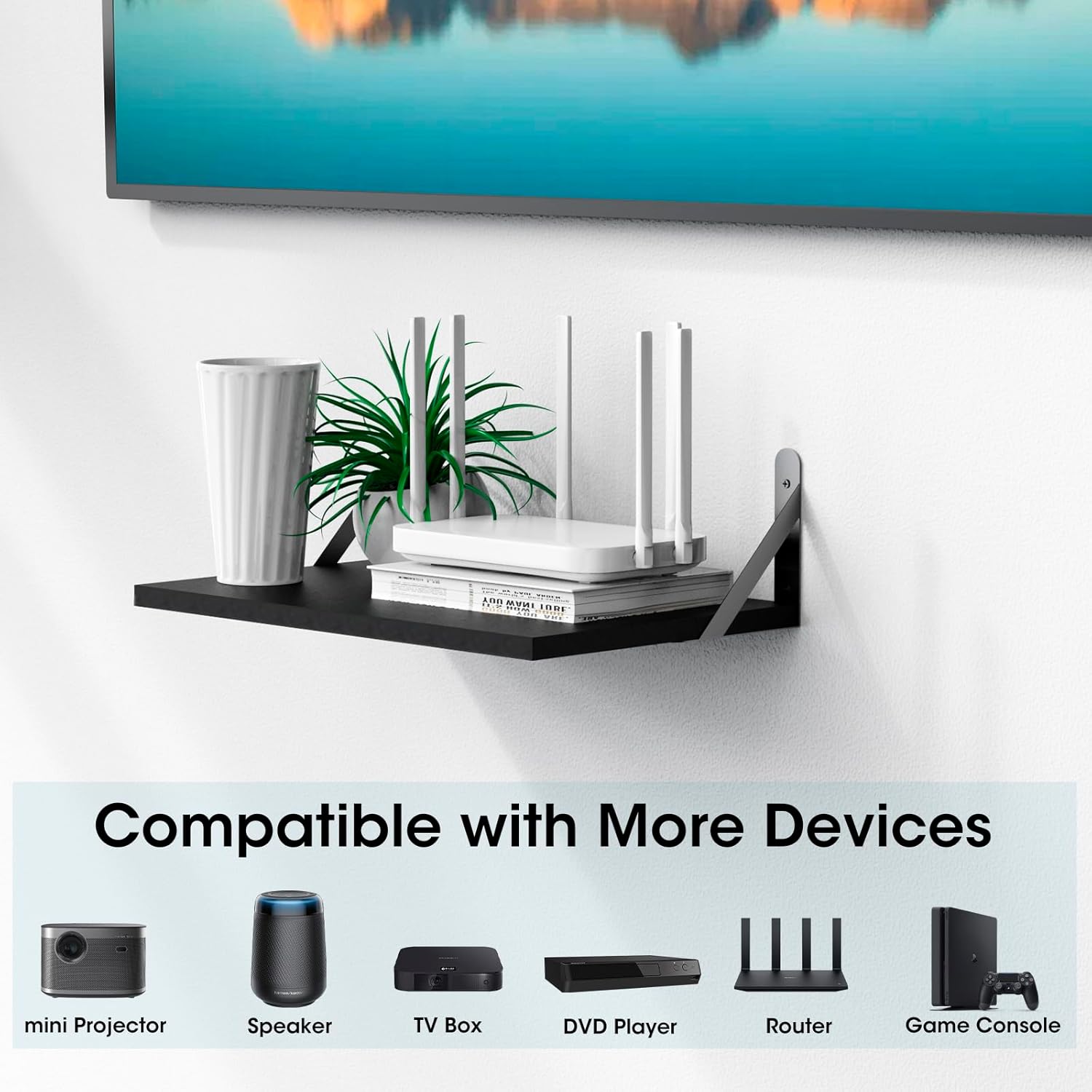 Projector Wall Mount Floating Shelf with Cable Management