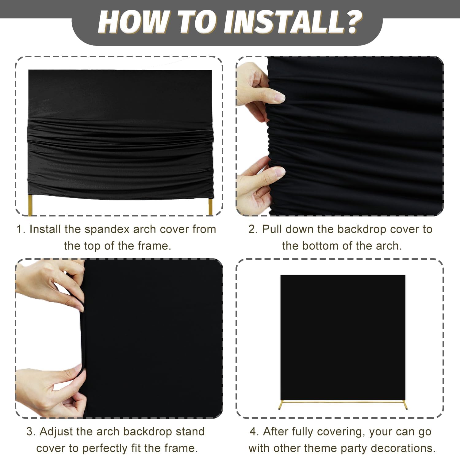 MODFUNS Black Spandex Wedding Arch Cover 66x66ft