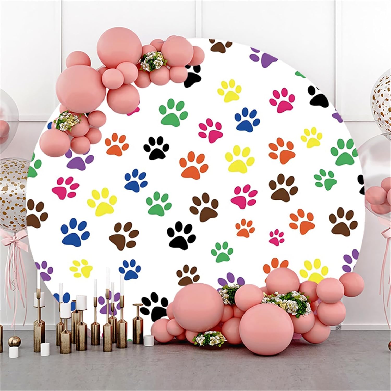 Renaiss 7x7ft Round Pet Paws Backdrop Cover