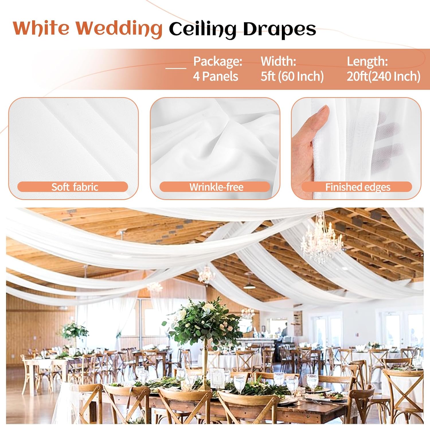 4 Panels White Ceiling Drapes for Wedding Decorations
