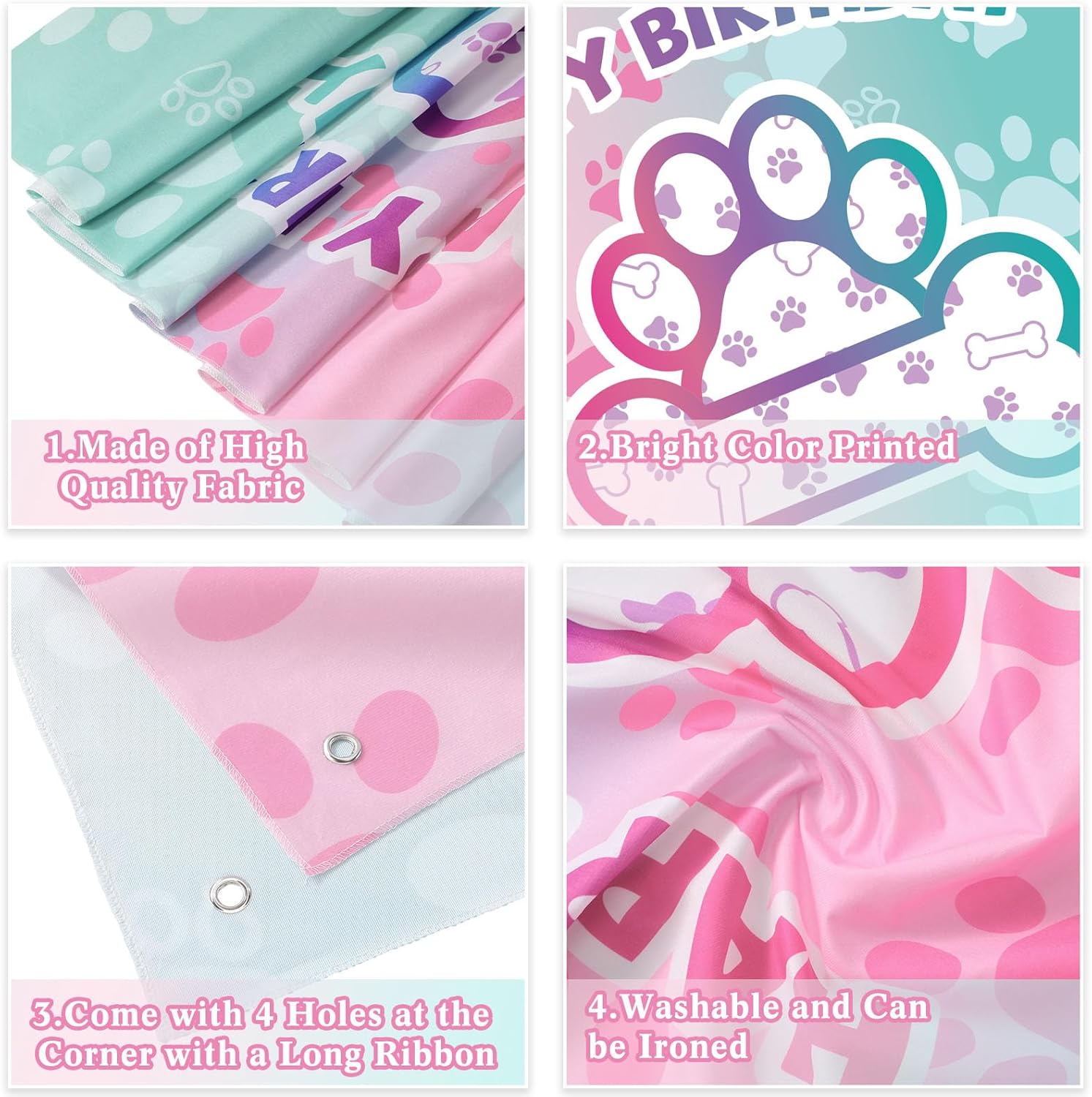 Newwiee Dog Paw Birthday Backdrop Banner
