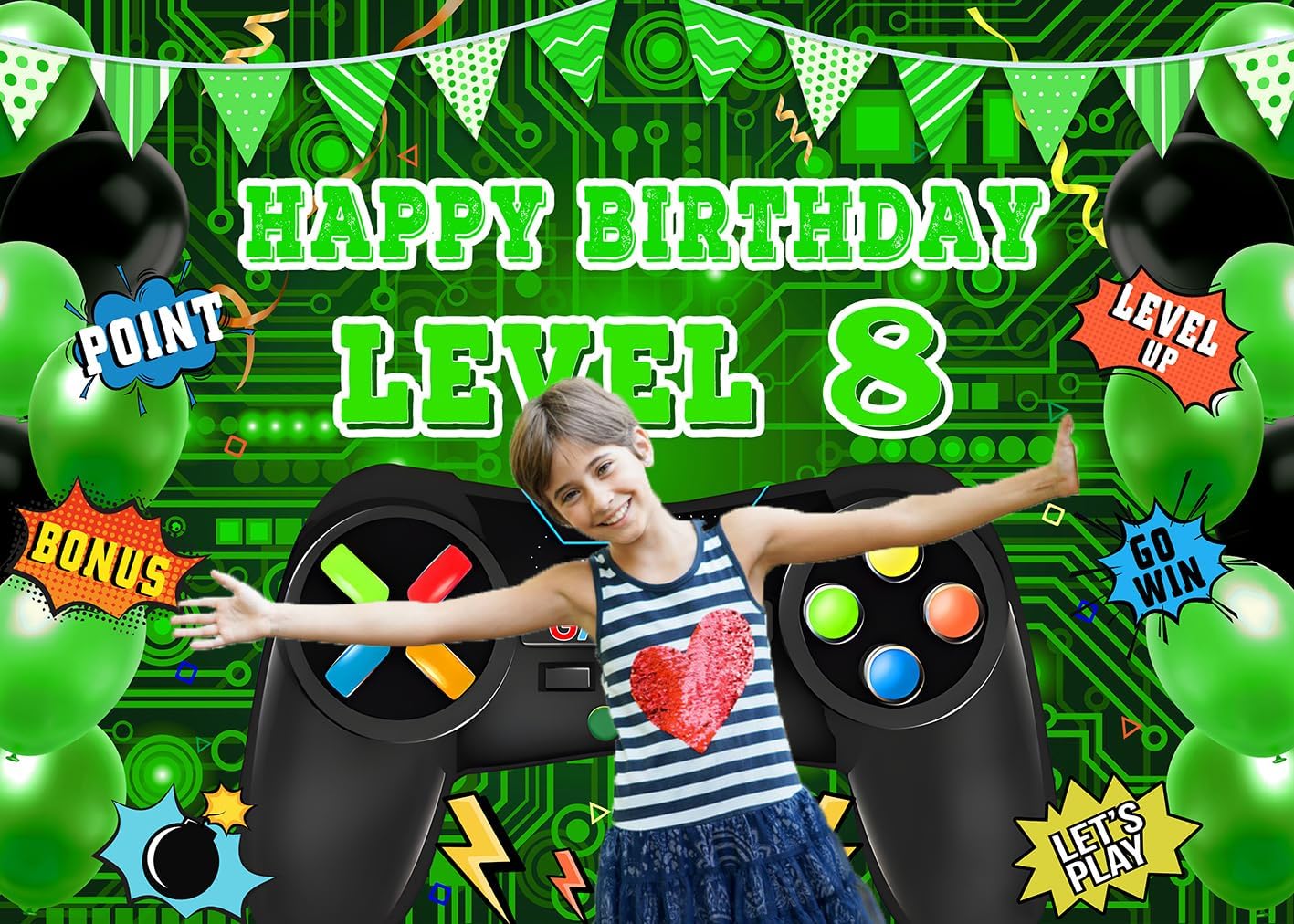 Video Game Level 8 Birthday Backdrop 7x5ft