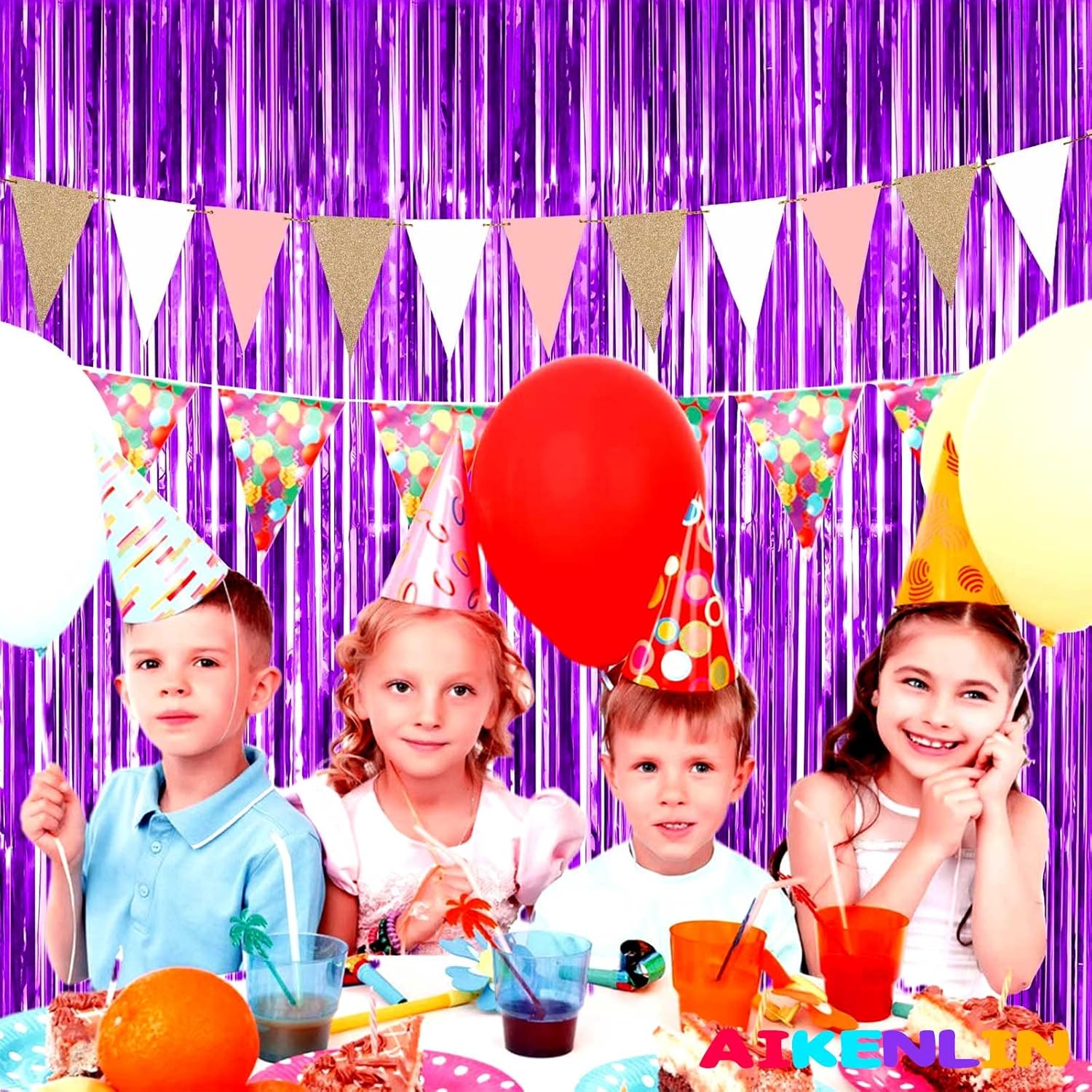 4 Pack Purple Foil Fringe Curtains for Party Backdrops