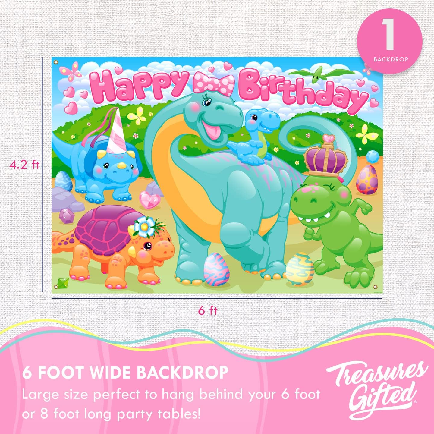Treasures Gifted Girl Dinosaur Birthday Backdrop