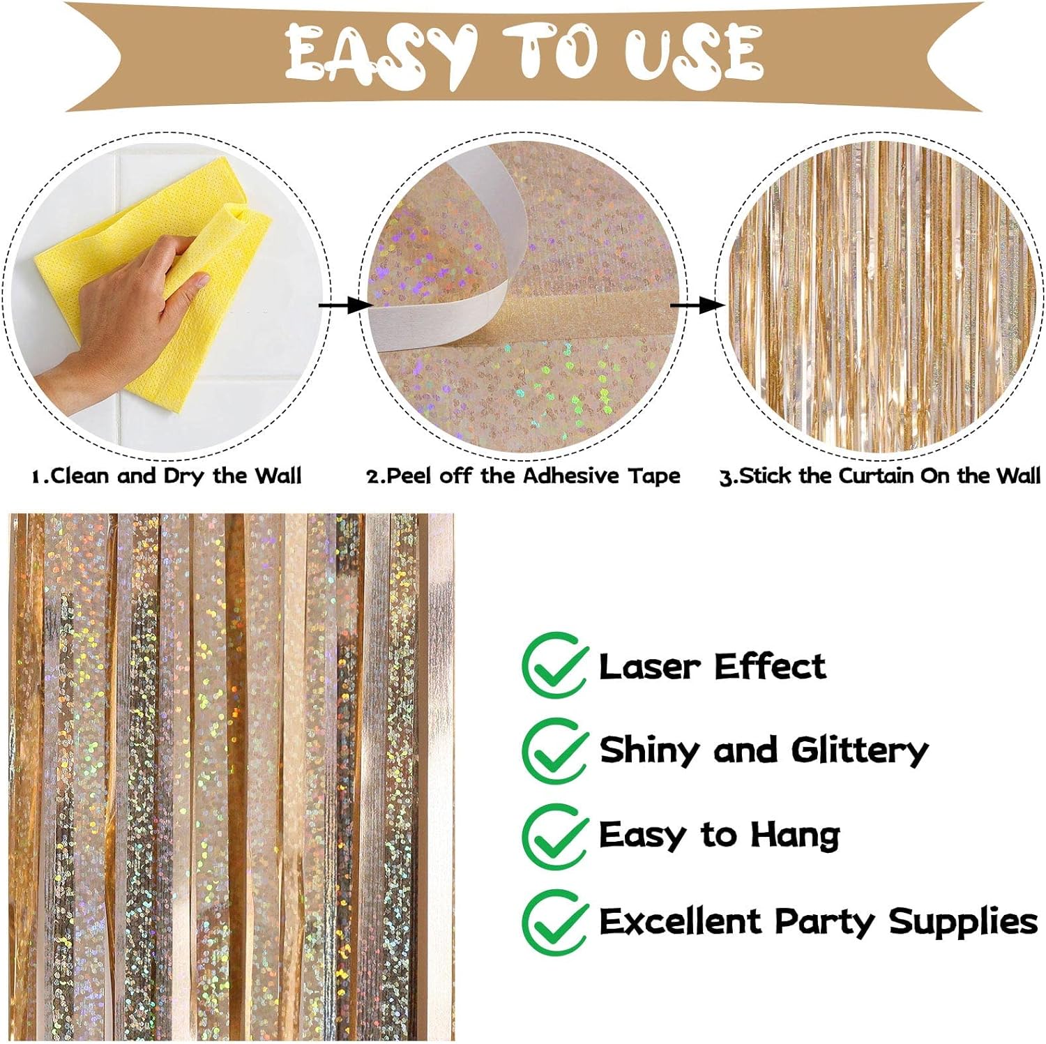 Champagne Tinsel Foil Fringe Curtains 2 Pack