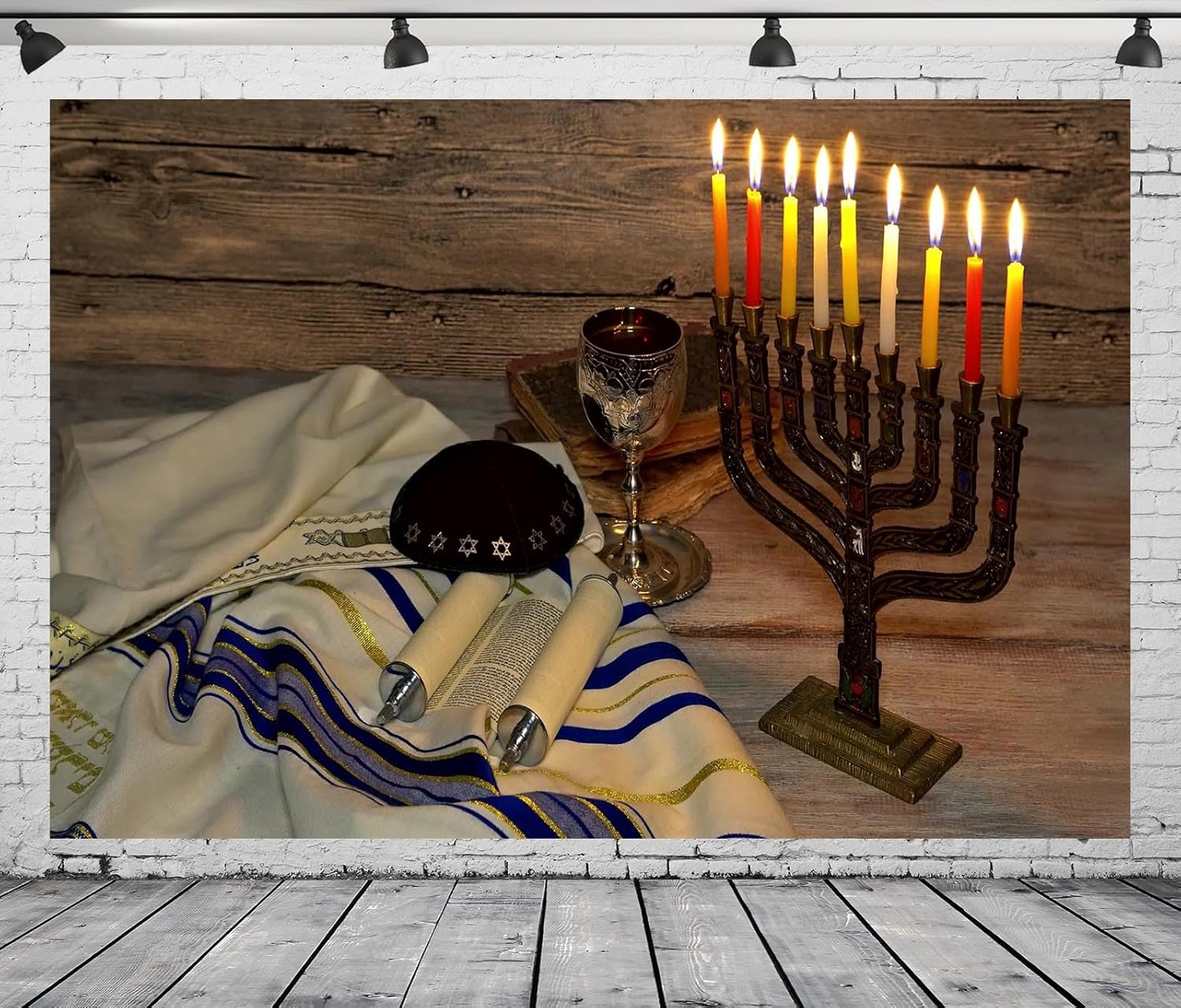 8x6ft Fabric Hanukkah Backdrop with Menorah