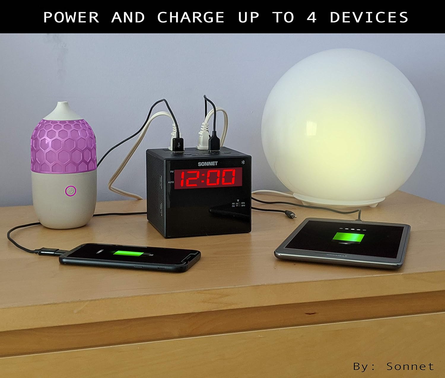 Sonnet Alarm Clock Charging Station with Bluetooth and AMFM Radio