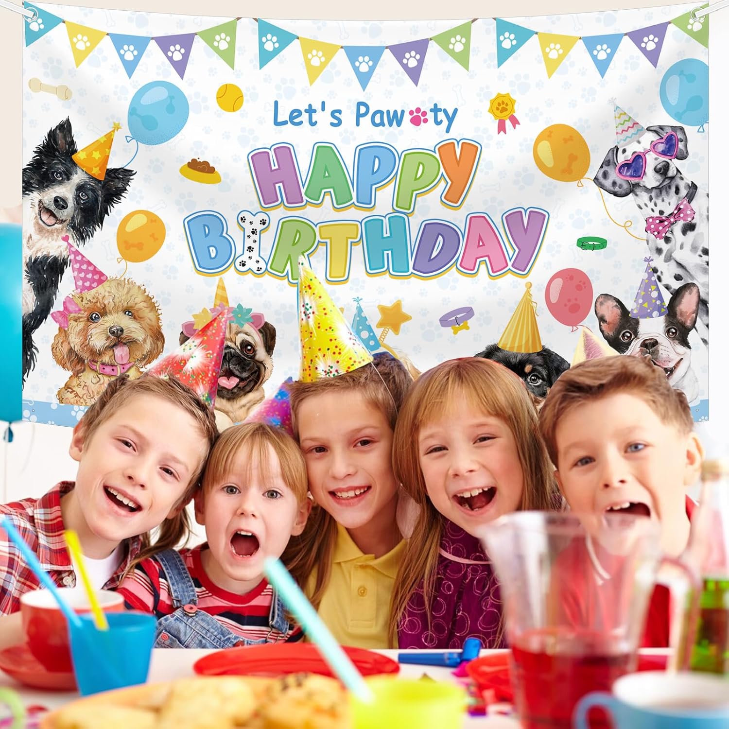 Dog Birthday Decorations Blue Puppy Party Banner Backdrop