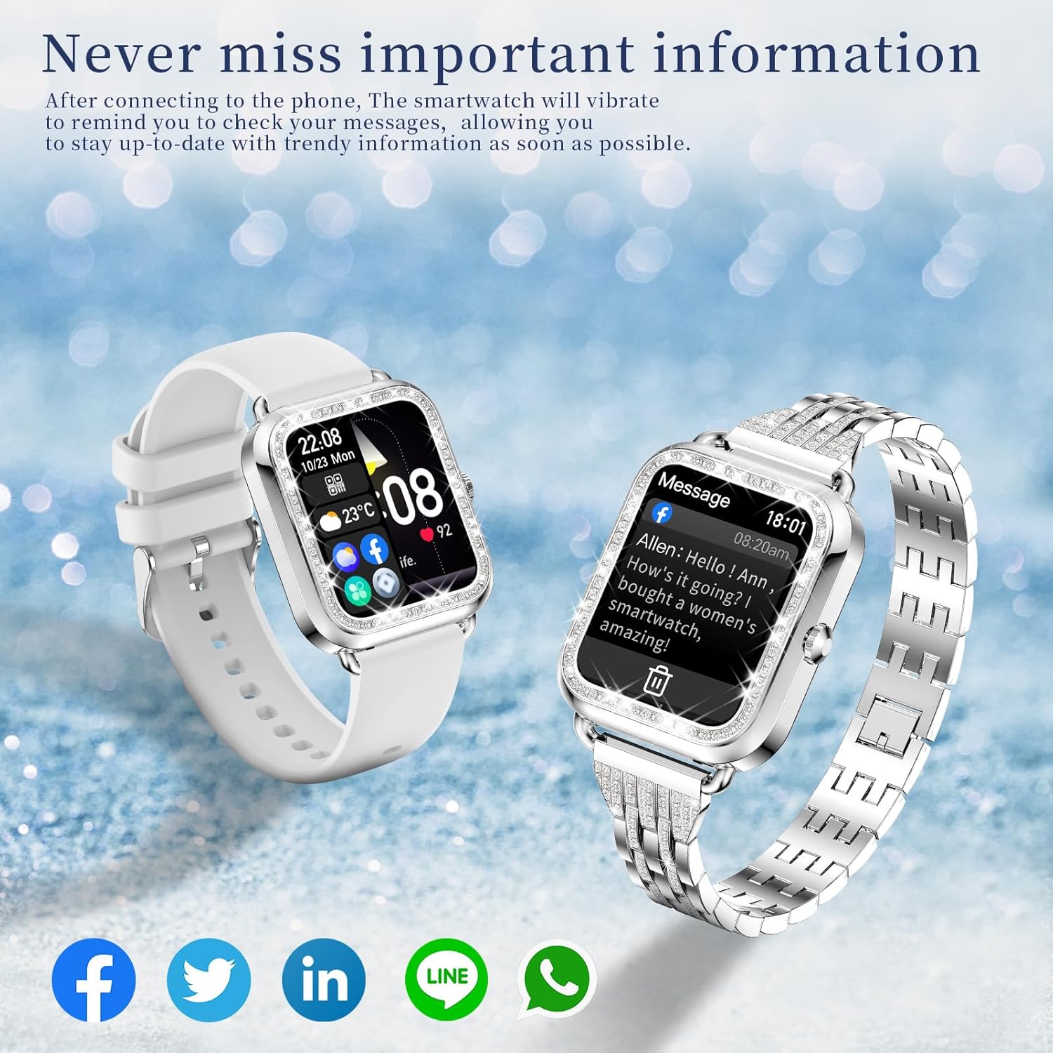 Diamond Smart Watch for Women with HD Touch Screen