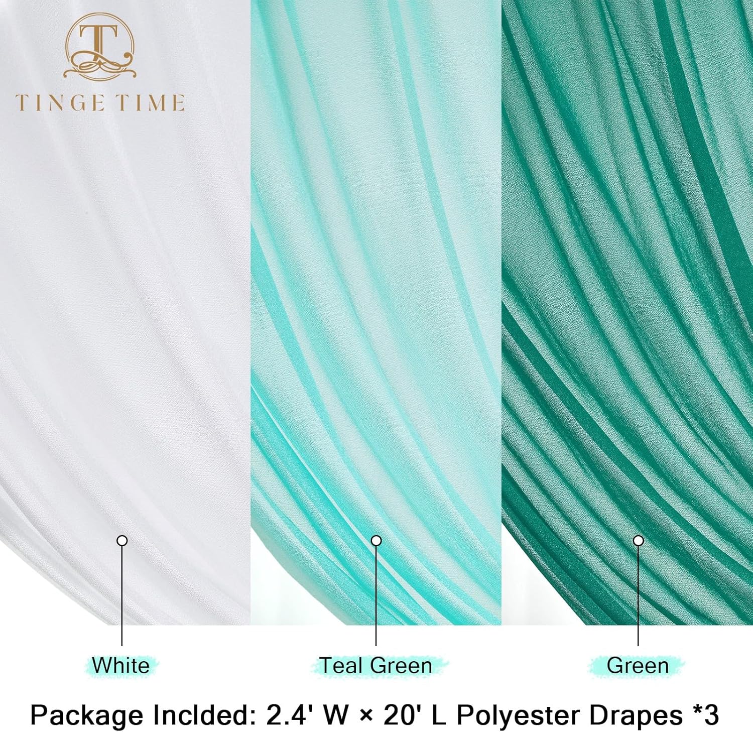 TINGE TIME 3 Panels Wedding Arch Chiffon Draping Fabric