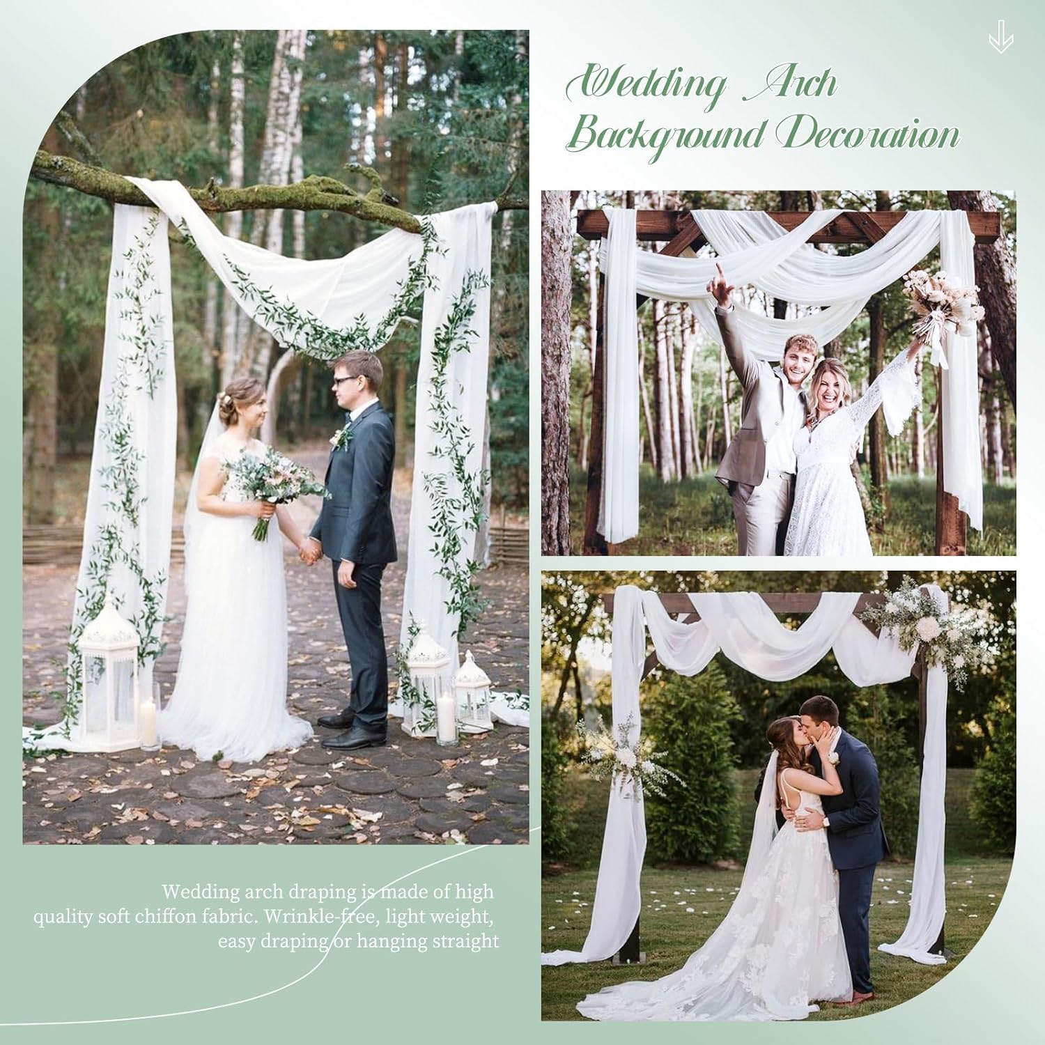 4 Panels White Polyester Wedding Arch Draping Fabric 28x20 Feet Each
