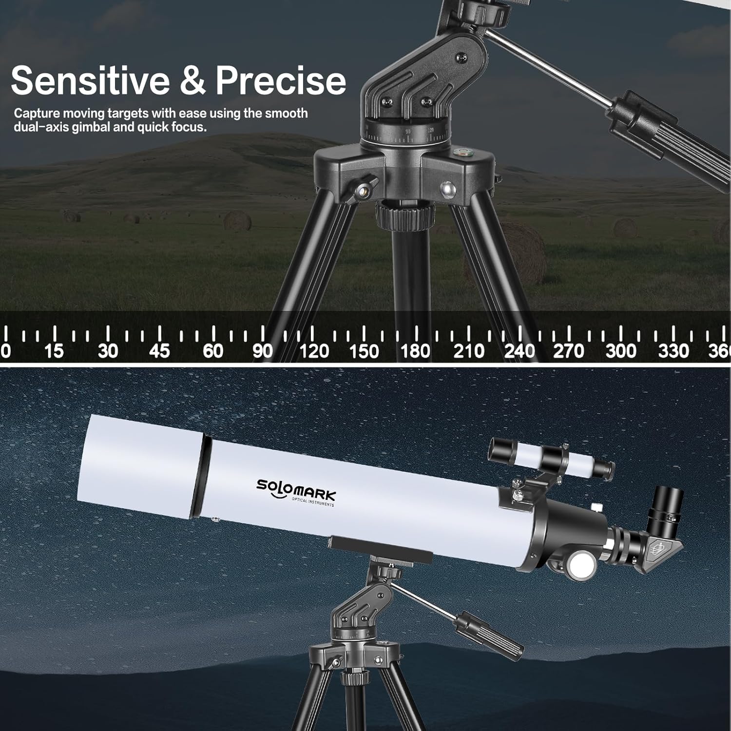SOLOMARK High Powered 80mm Refractor Telescope for Adults Beginners