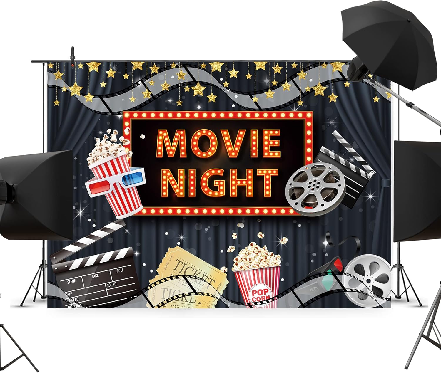 Movie Night Backdrop 7x5ft for Parties and Photo Booths