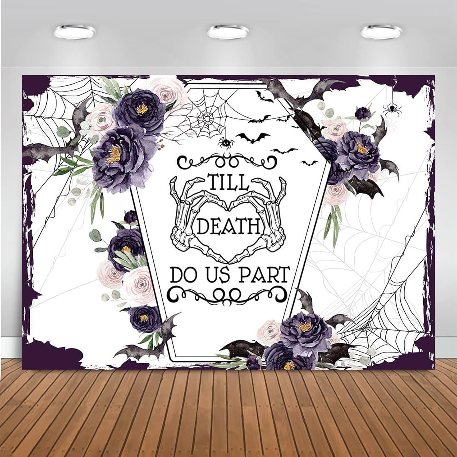 Mocsicka Till Death Do Us Part Halloween Wedding Backdrop - Purple 7x5ft