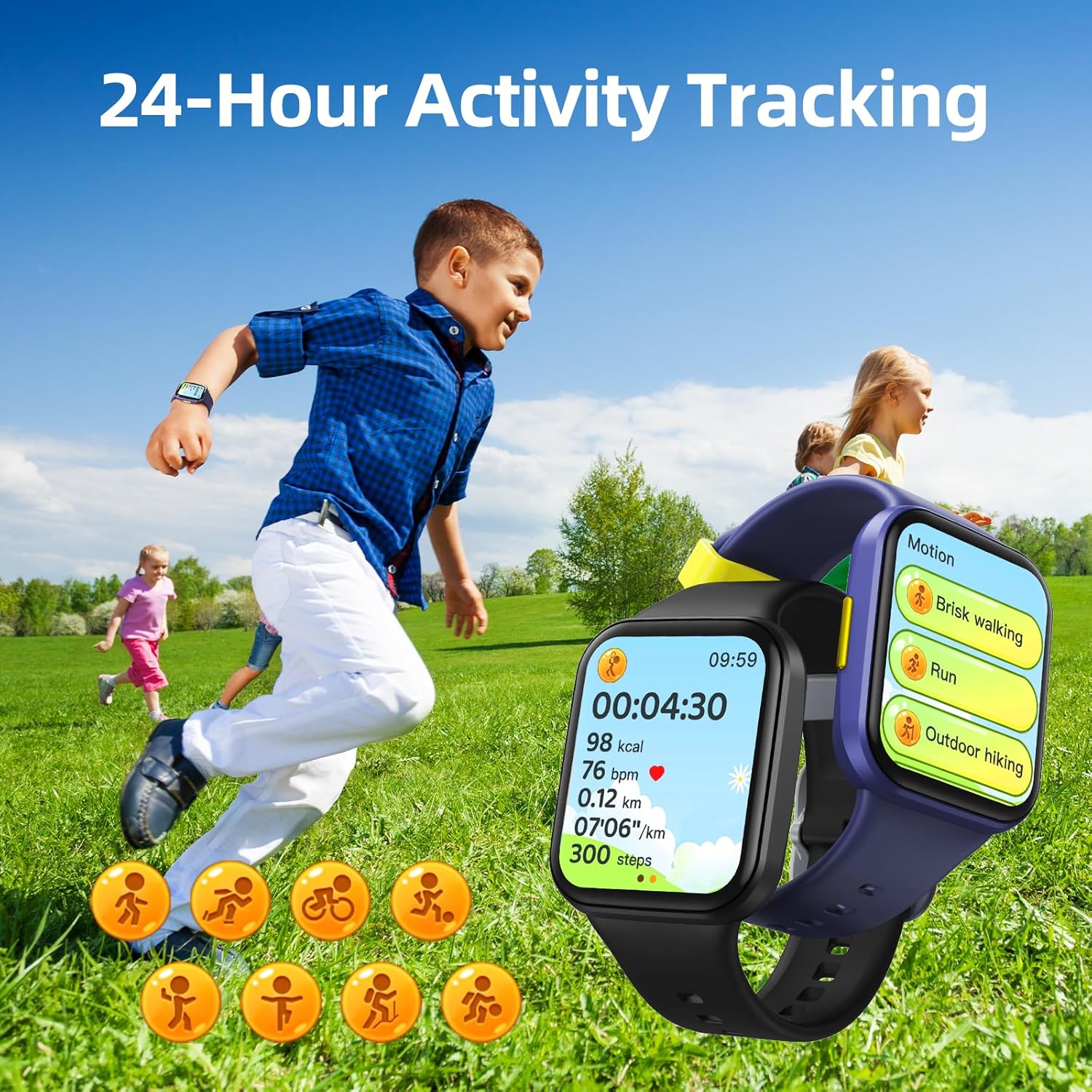 Parsonver Kids Smart Watch for Boys Girls Ages 6-12 Blue