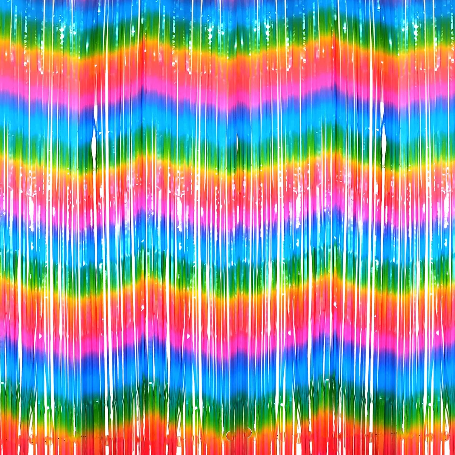 3 Pack Rainbow Metallic Tinsel Curtains for Party Decorations