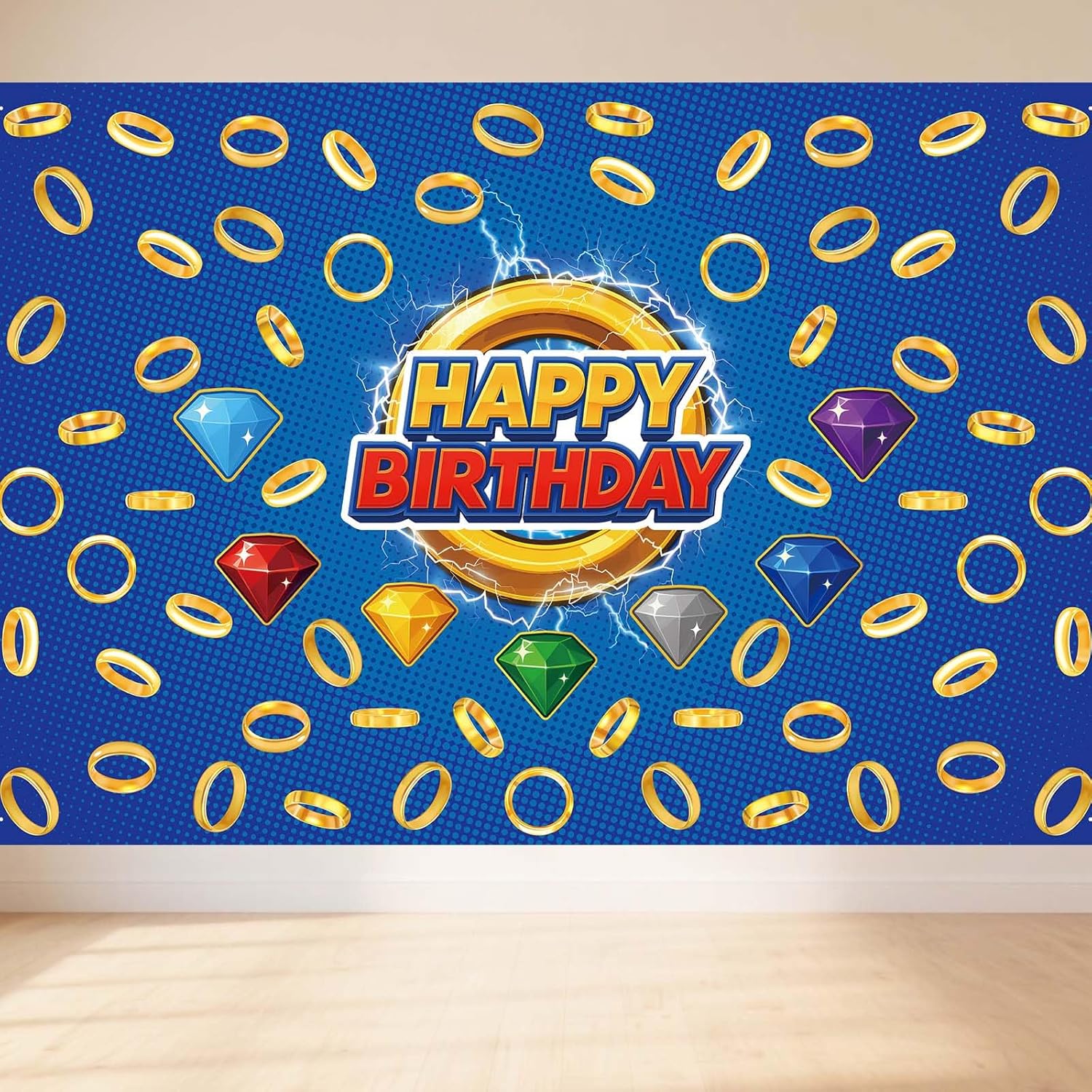 Cartoon Happy Birthday Backdrop with Gold Ring Print